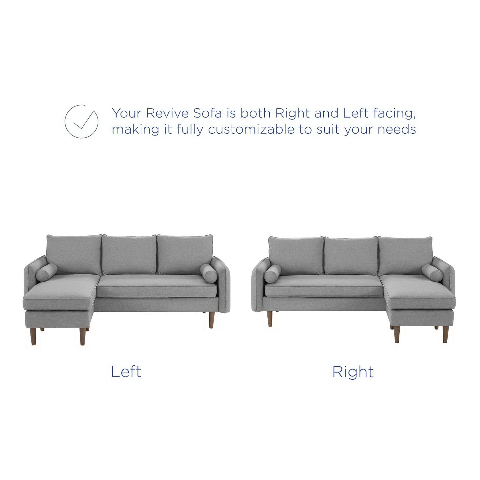 Revive Upholstered Right or Left Sectional Sofa, Light Gray