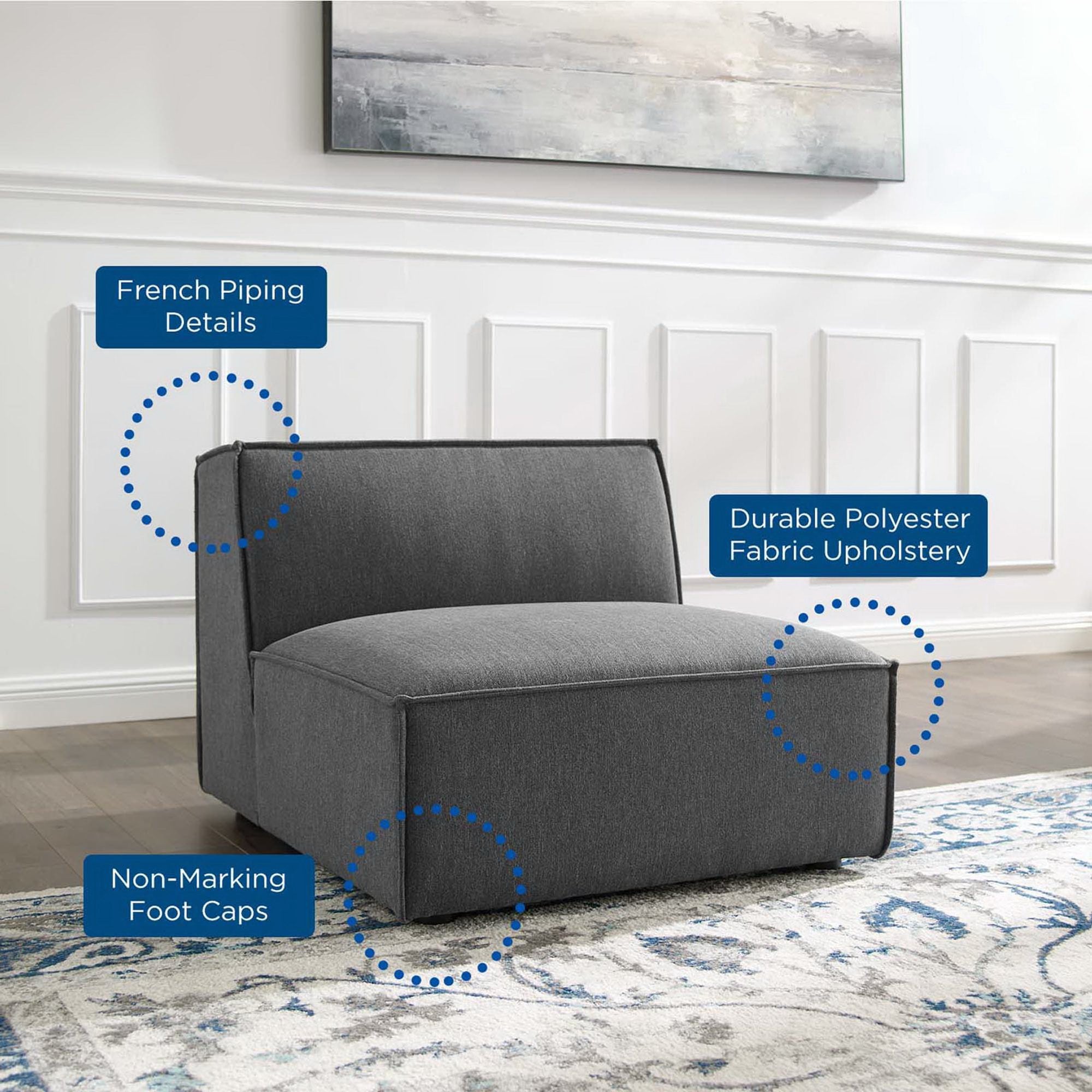 Restore Sectional Sofa Armless Chair, Charcoal