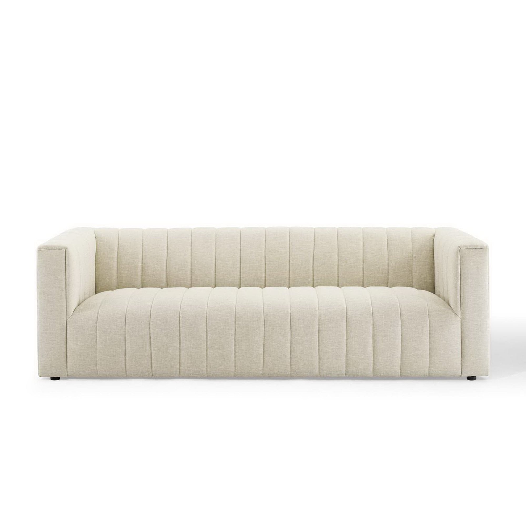 Reflection Channel Tufted Upholstered Fabric Sofa, Beige