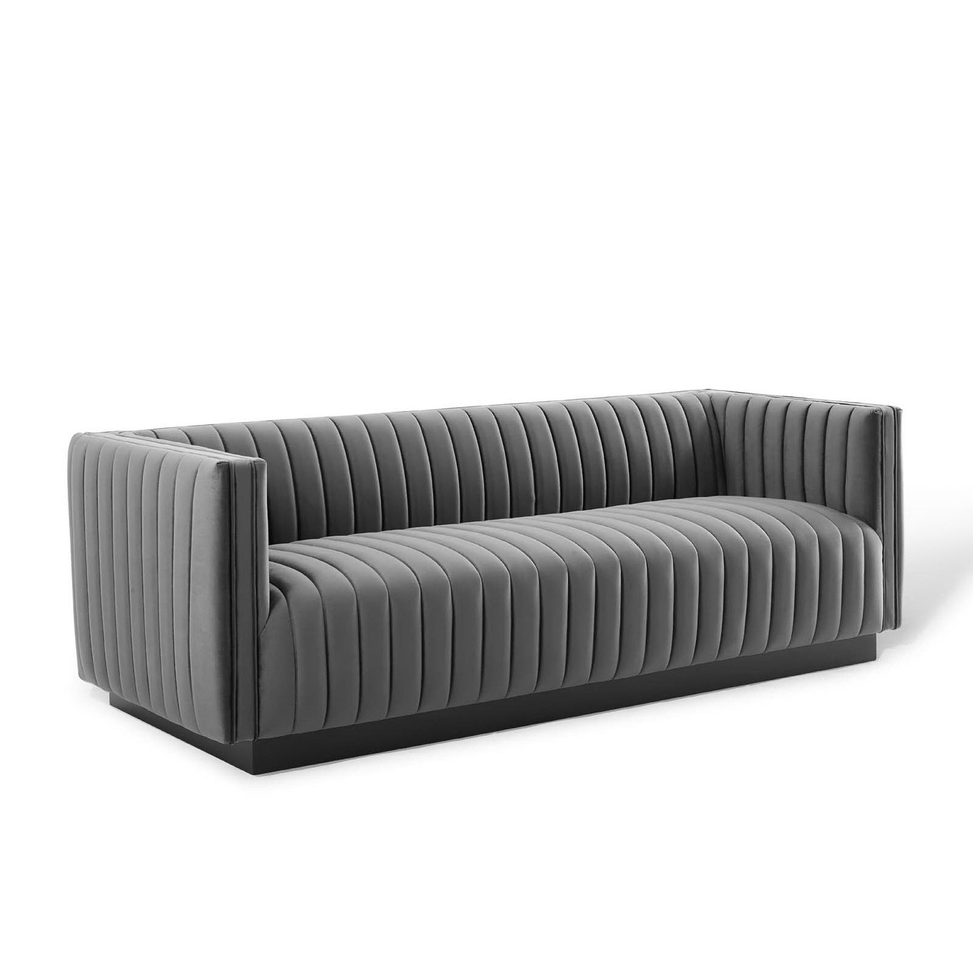 Conjure Channel Tufted Velvet Sofa, Gray