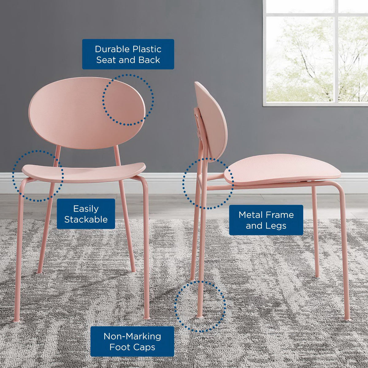 Palette Dining Side Chair Set of 2, Pink