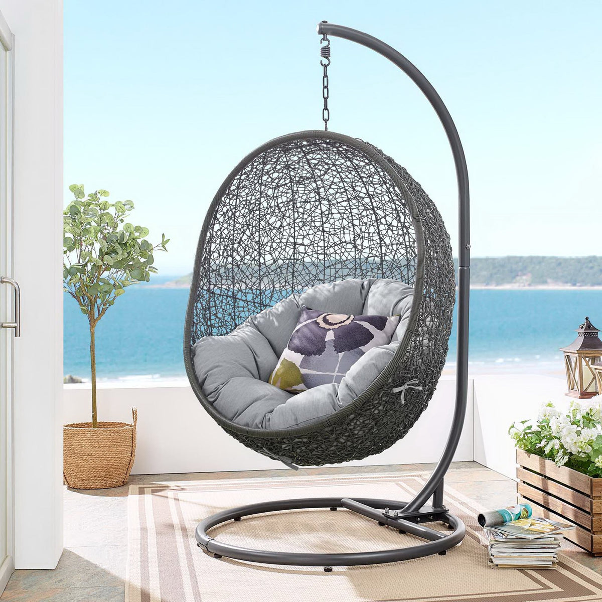 Hide Outdoor Patio Sunbrella® Swing Chair With Stand, Gray Gray