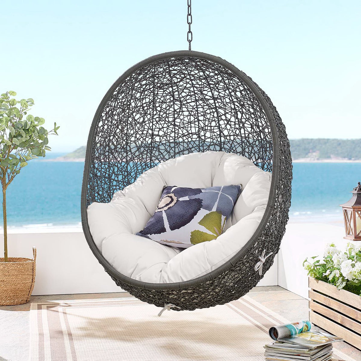 Hide Outdoor Patio Sunbrella® Swing Chair With Stand, Gray White