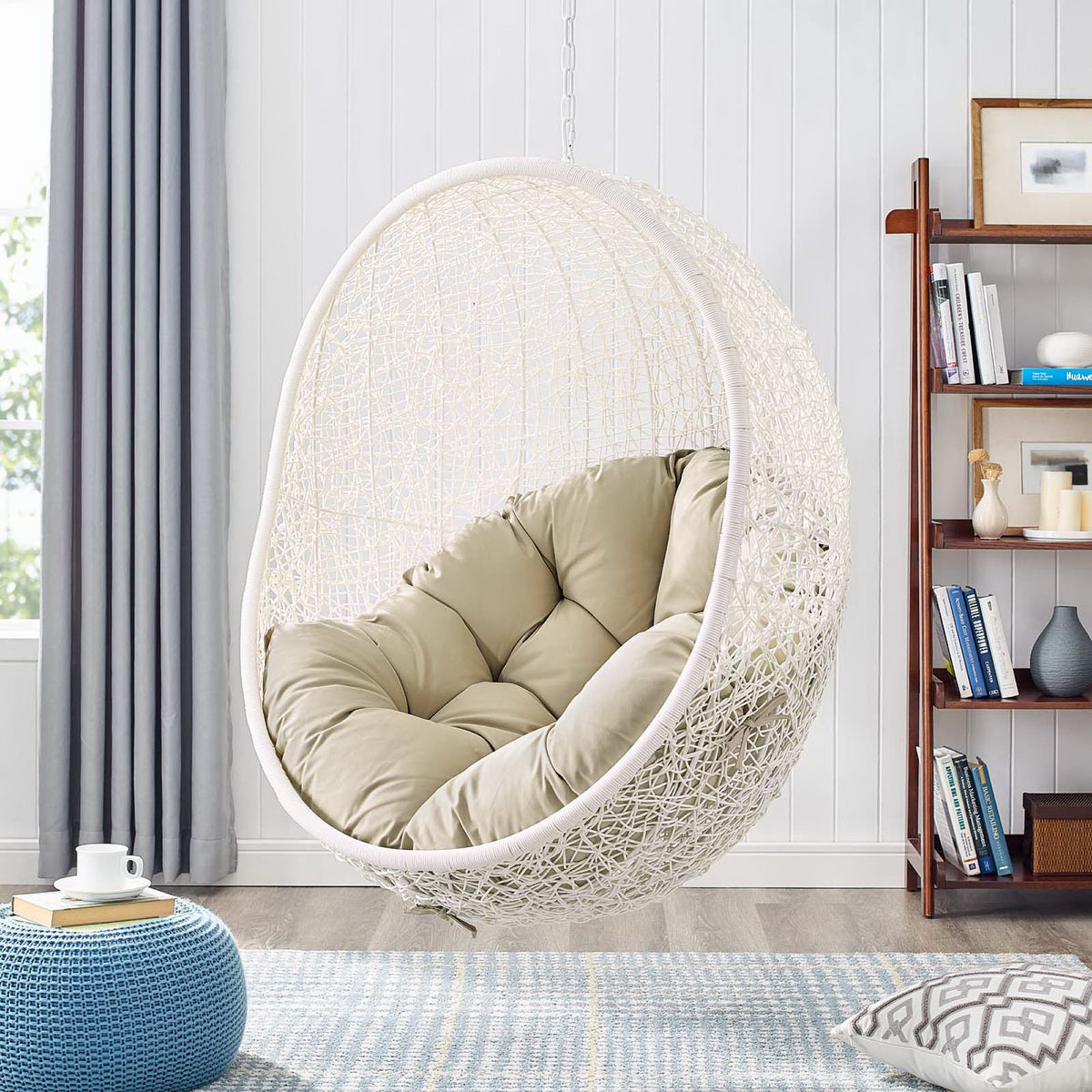 Hide Outdoor Patio Sunbrella® Swing Chair With Stand, White Beige