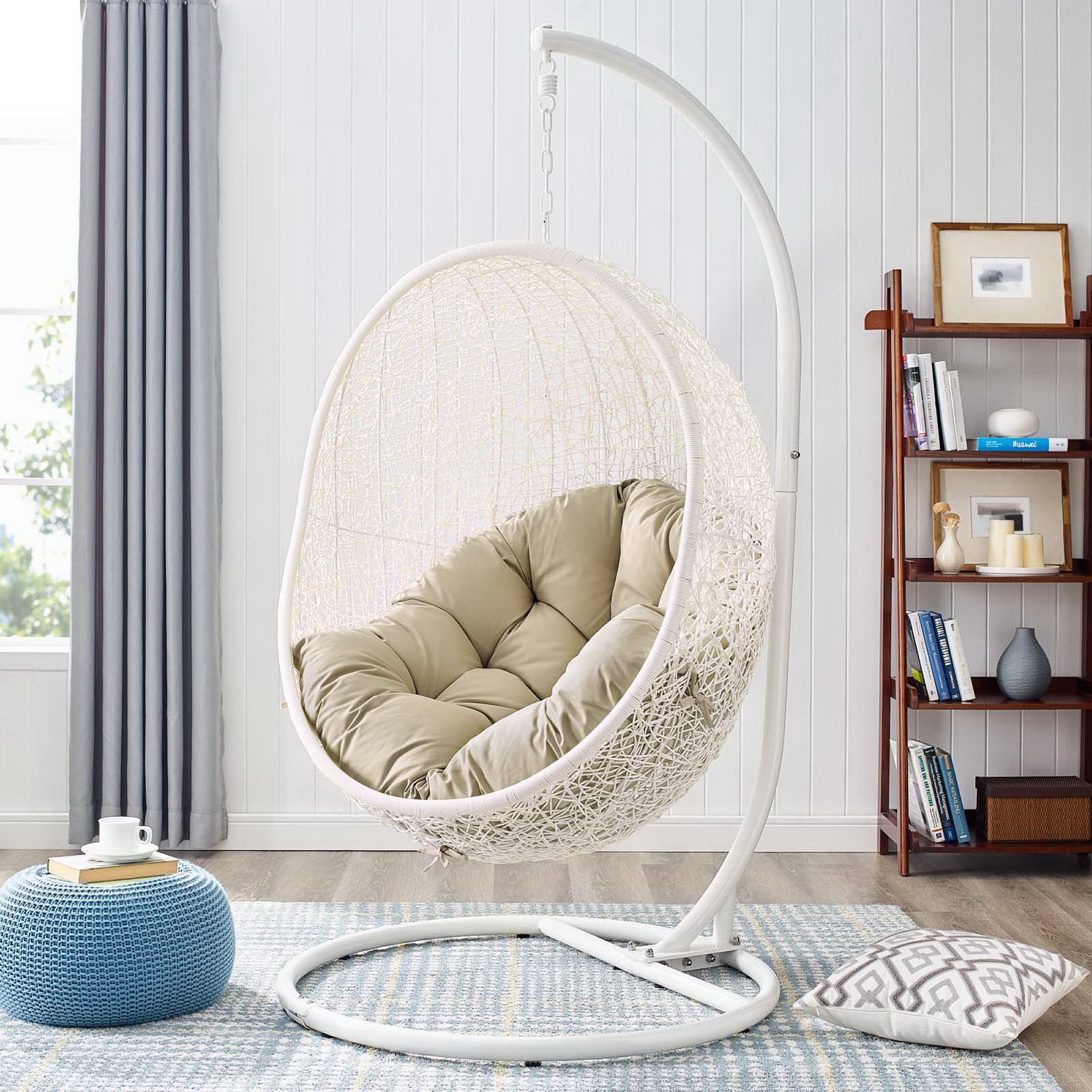 Hide Outdoor Patio Sunbrella® Swing Chair With Stand, White Beige