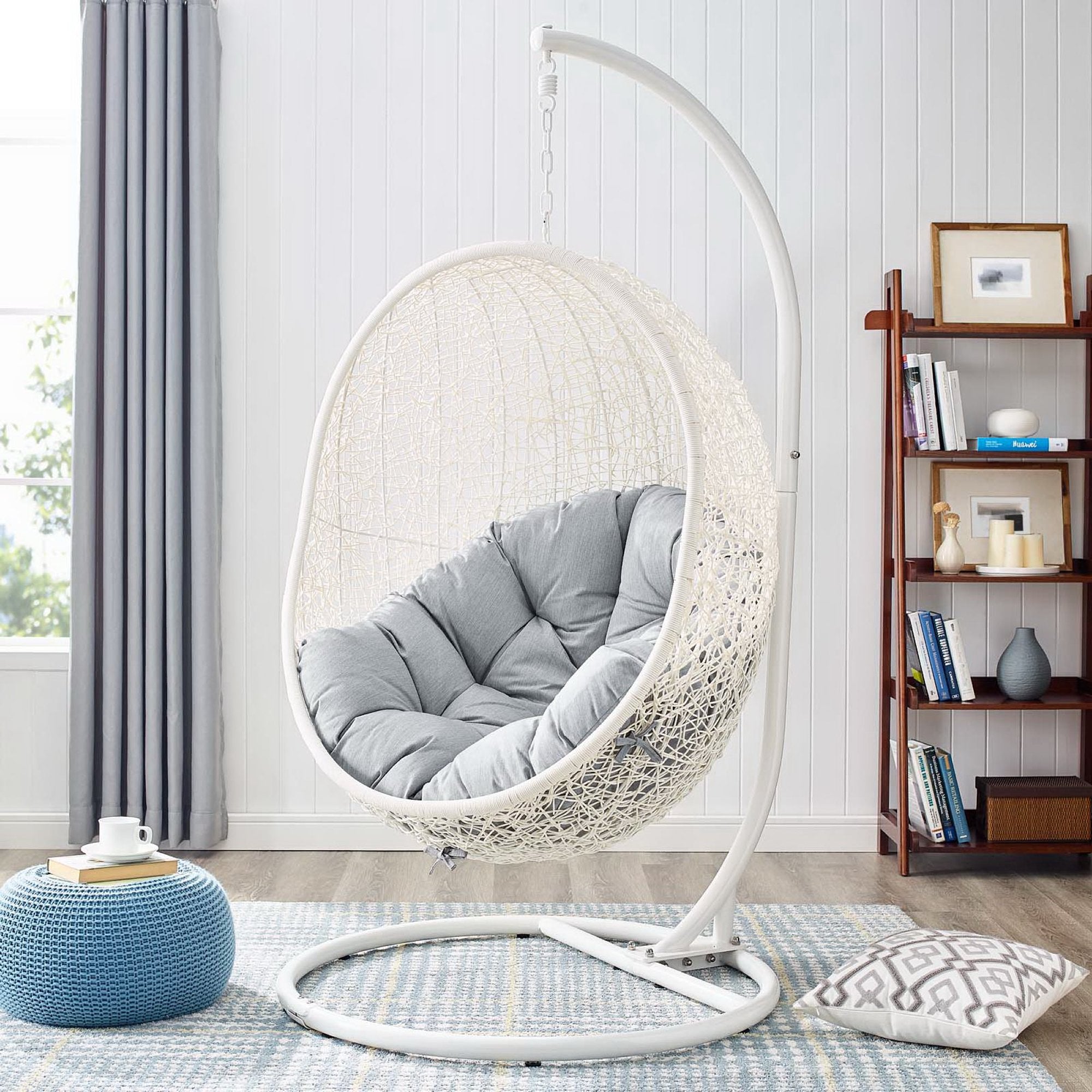Hide Outdoor Patio Sunbrella® Swing Chair With Stand, White Gray