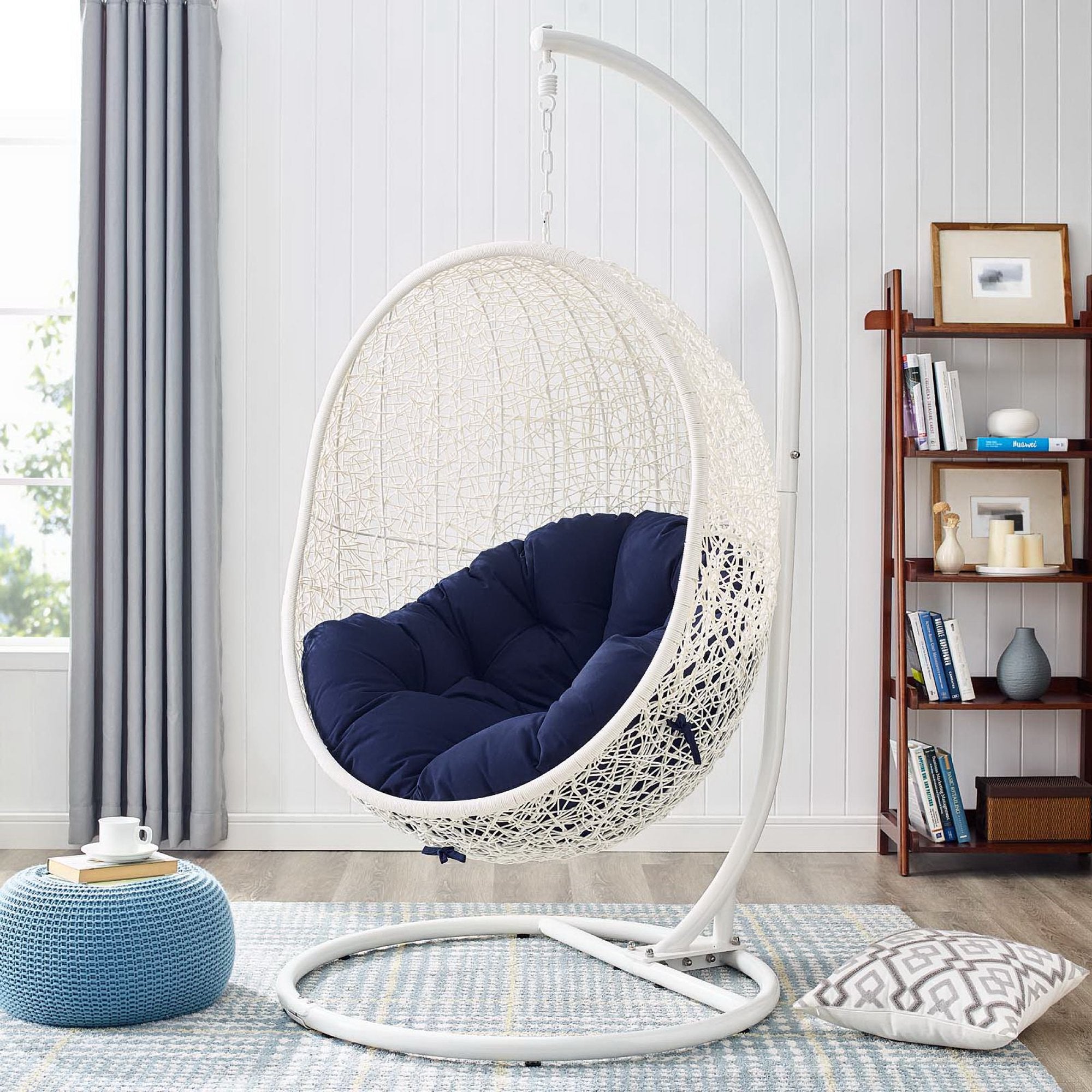 Hide Outdoor Patio Sunbrella® Swing Chair With Stand, White Navy