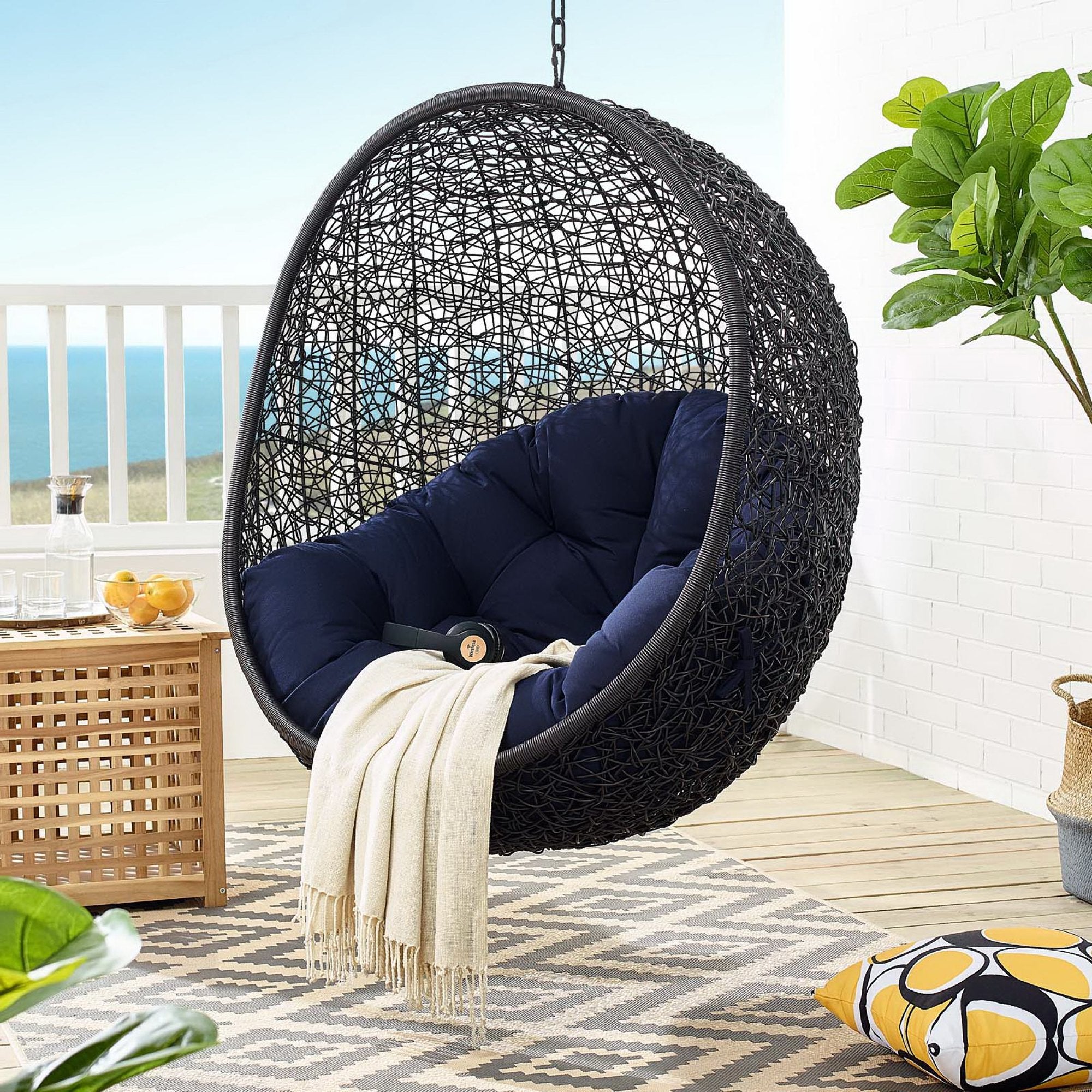 Encase Sunbrella® Swing Outdoor Patio Lounge Chair, Black Navy