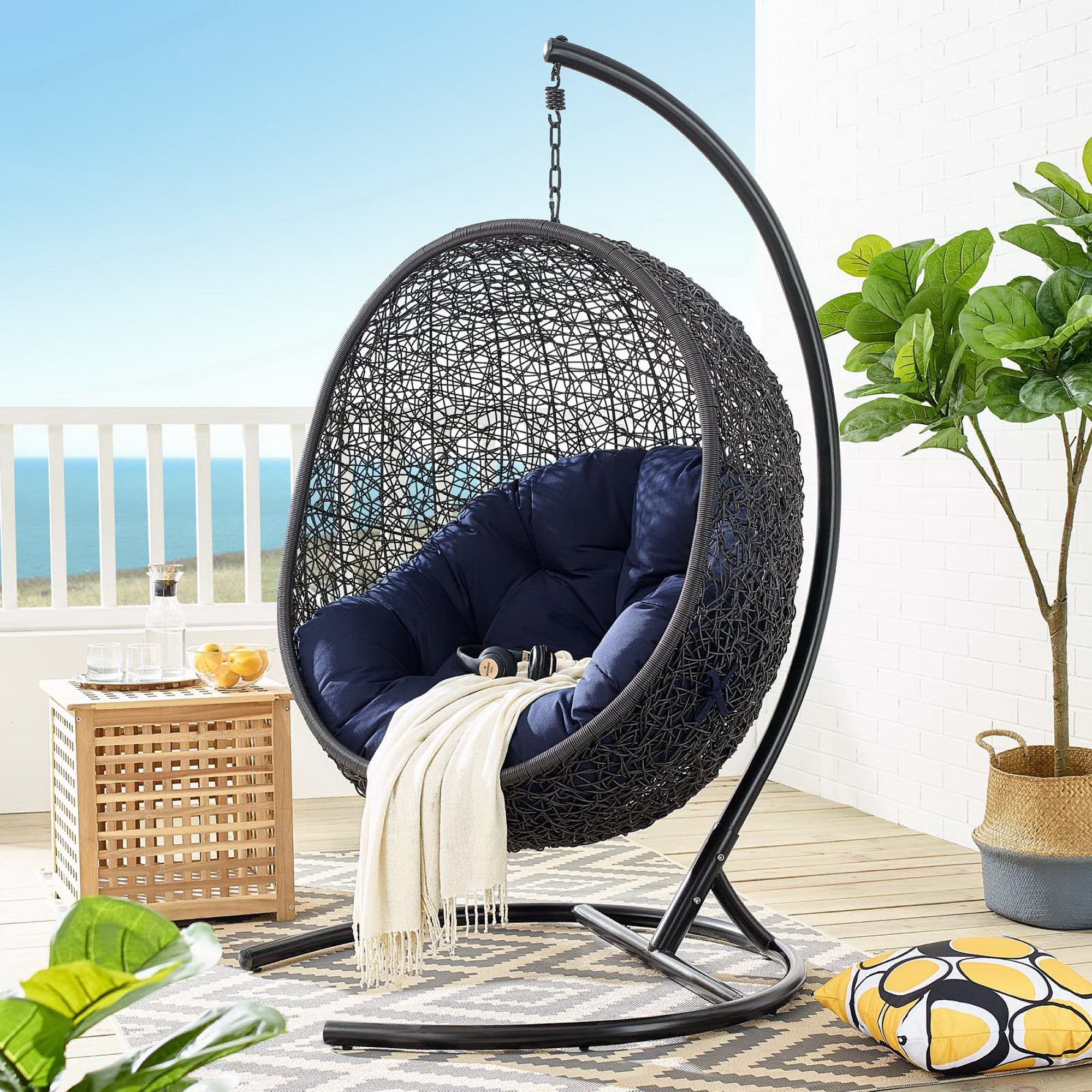 Encase Sunbrella® Swing Outdoor Patio Lounge Chair, Black Navy
