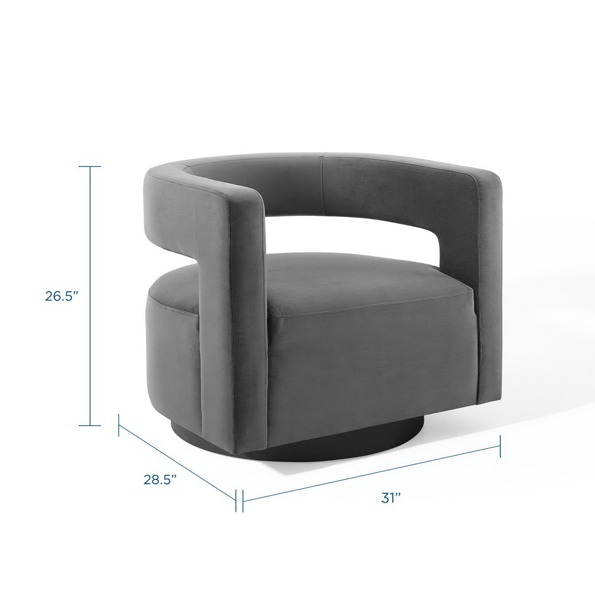 Spin Cutaway Performance Velvet Swivel Armchair, Gray