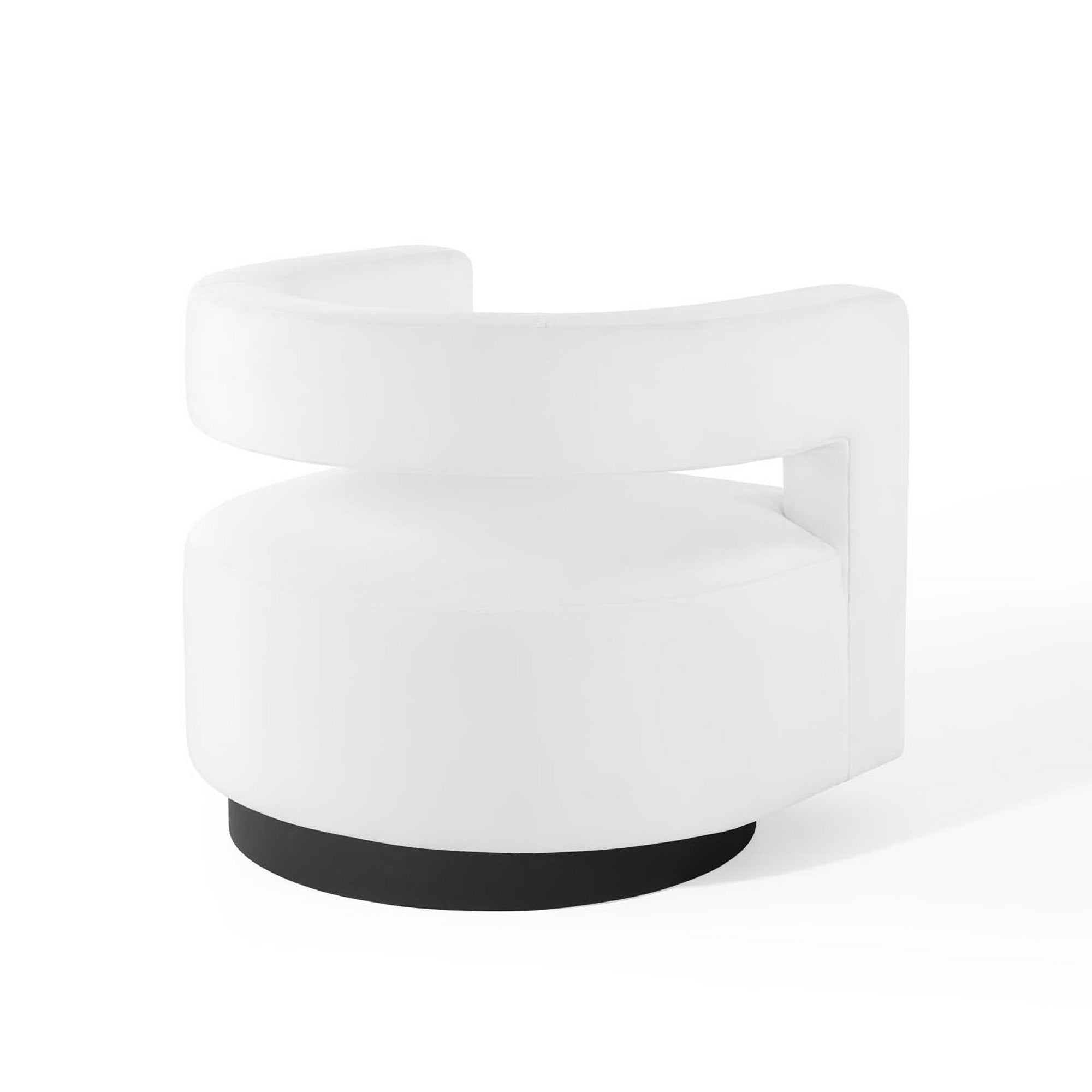 Spin Cutaway Performance Velvet Swivel Armchair, White