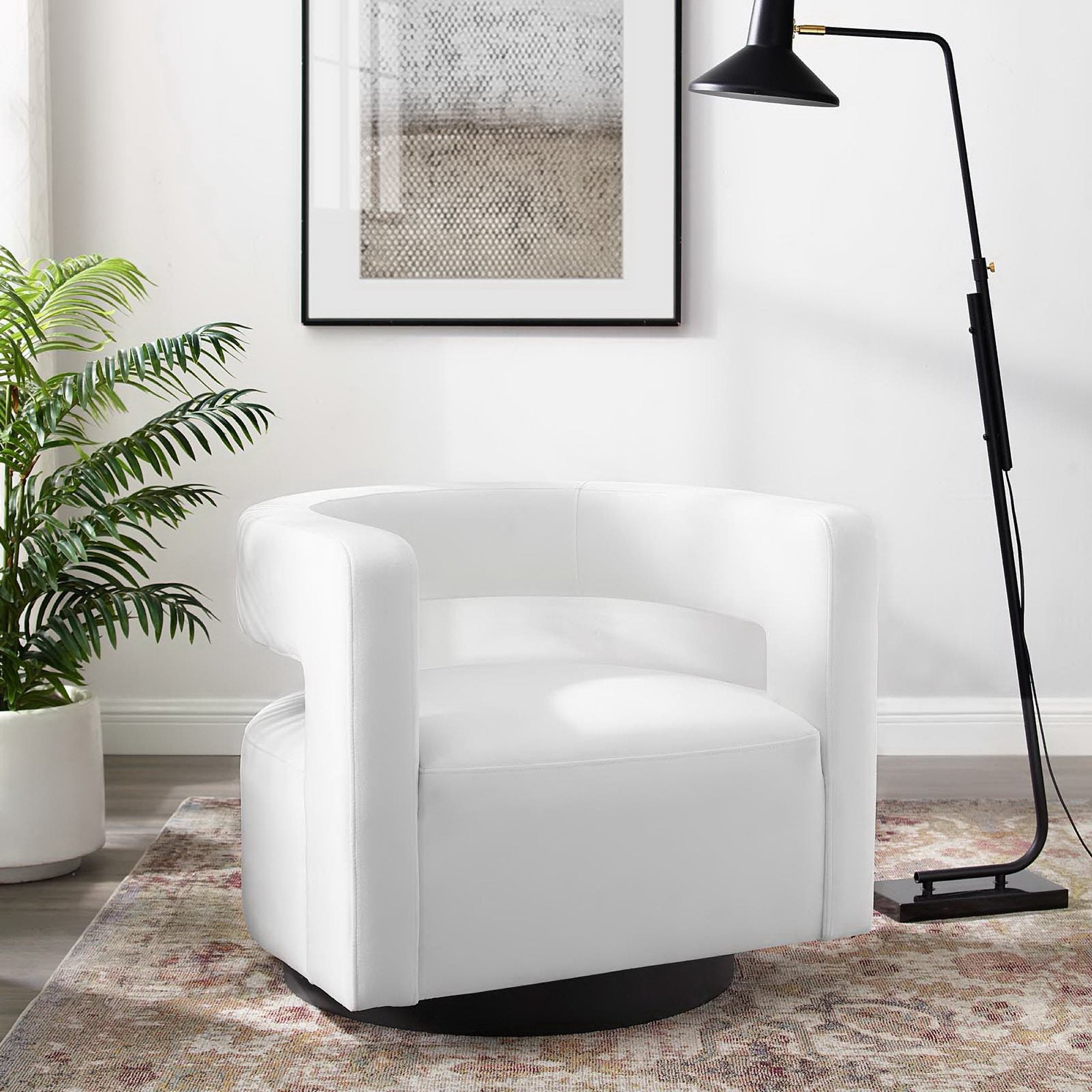 Spin Cutaway Performance Velvet Swivel Armchair, White
