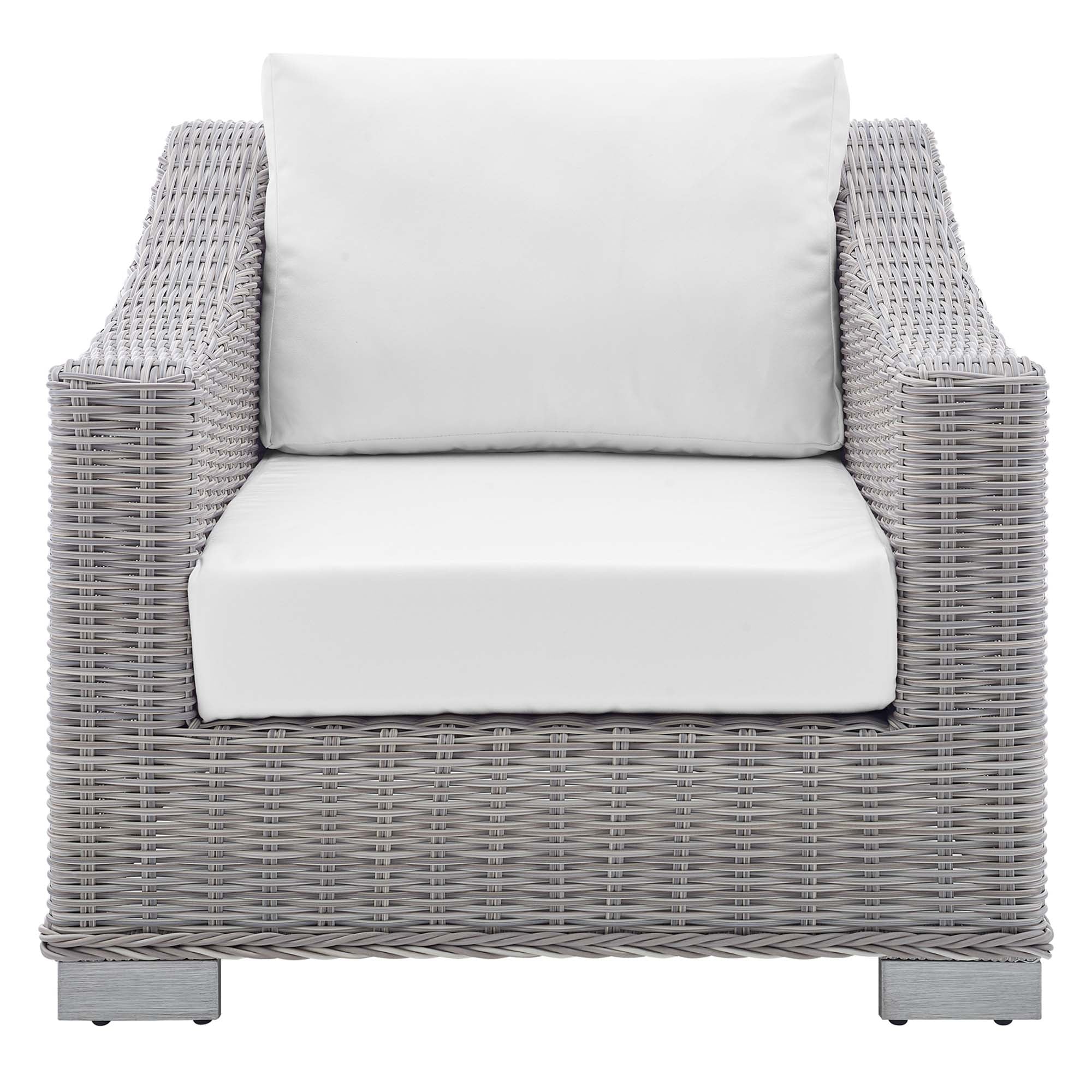 Conway Sunbrella® Outdoor Patio Wicker Rattan Armchair, Light Gray White