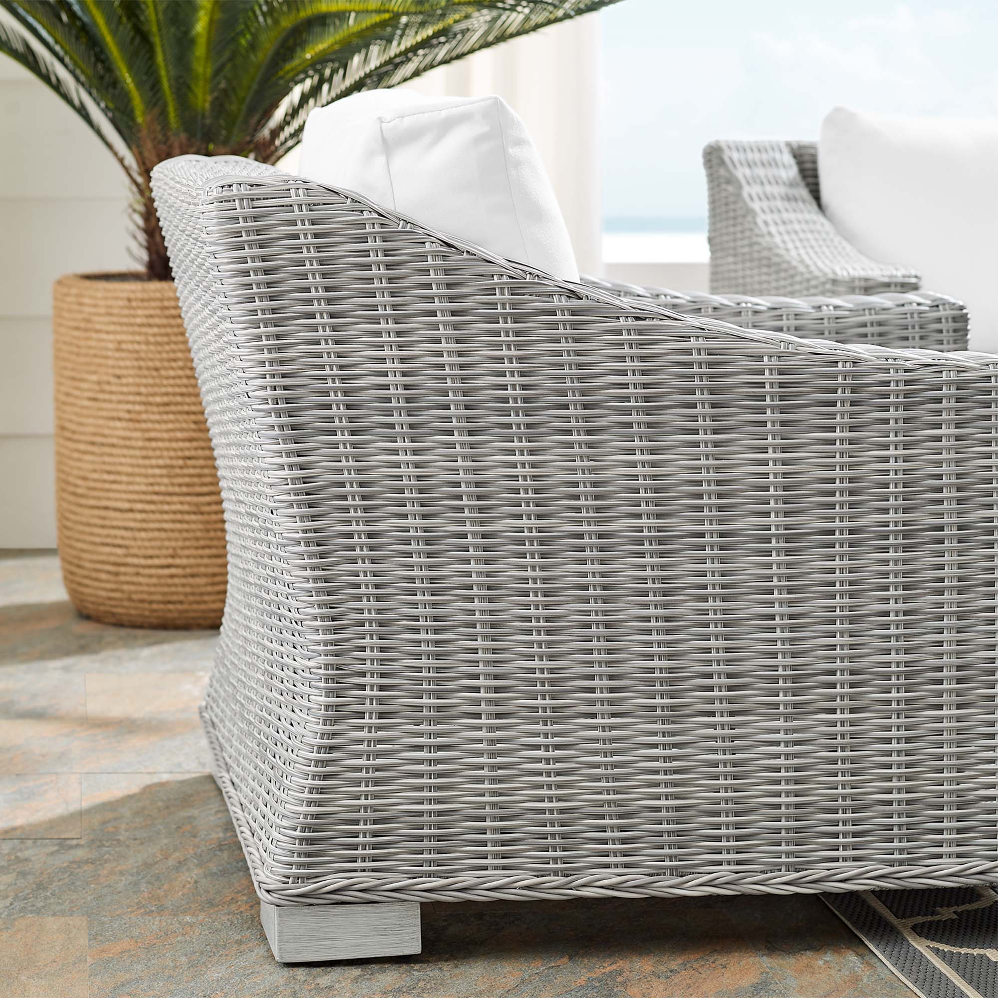 Conway Sunbrella® Outdoor Patio Wicker Rattan Armchair, Light Gray White