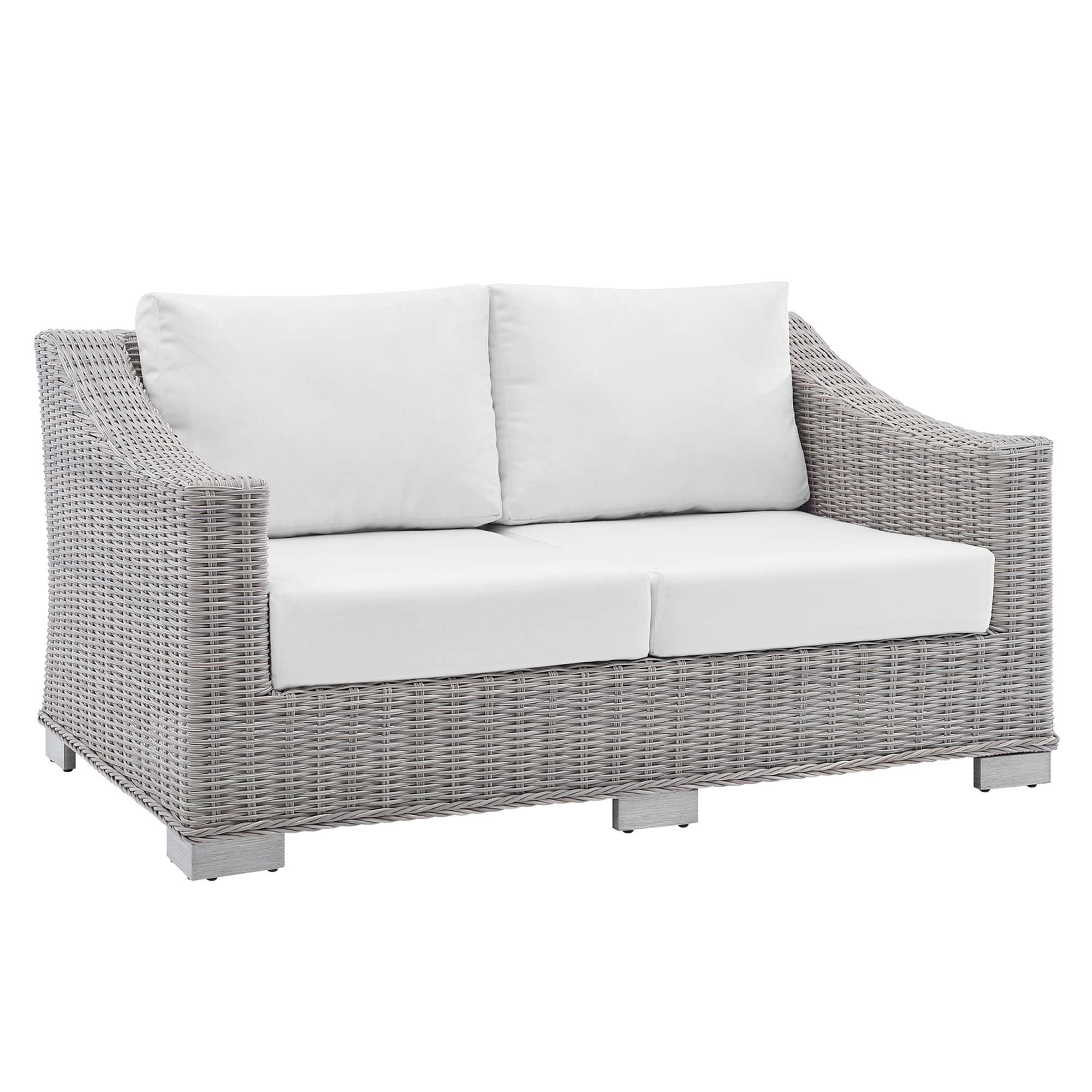 Conway Sunbrella® Outdoor Patio Wicker Rattan Loveseat, Light Gray White