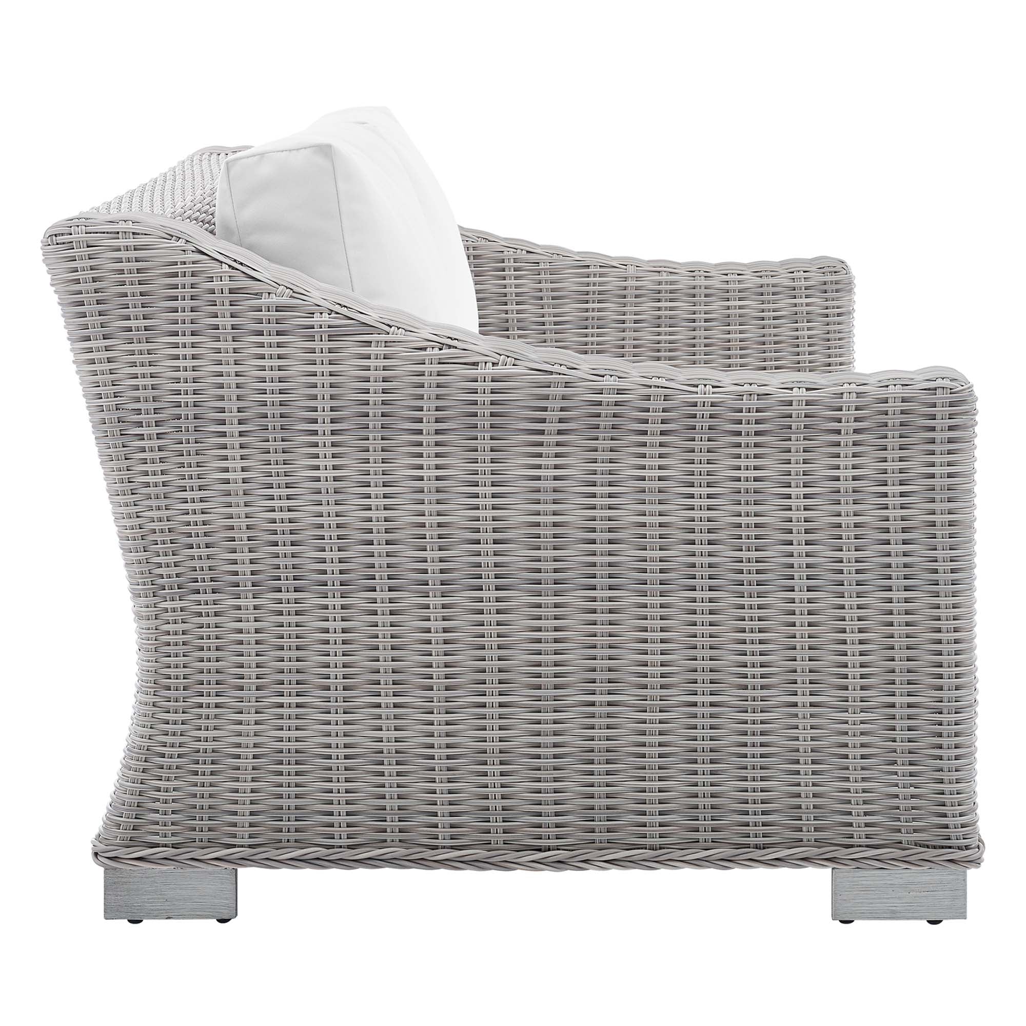 Conway Sunbrella® Outdoor Patio Wicker Rattan Loveseat, Light Gray White