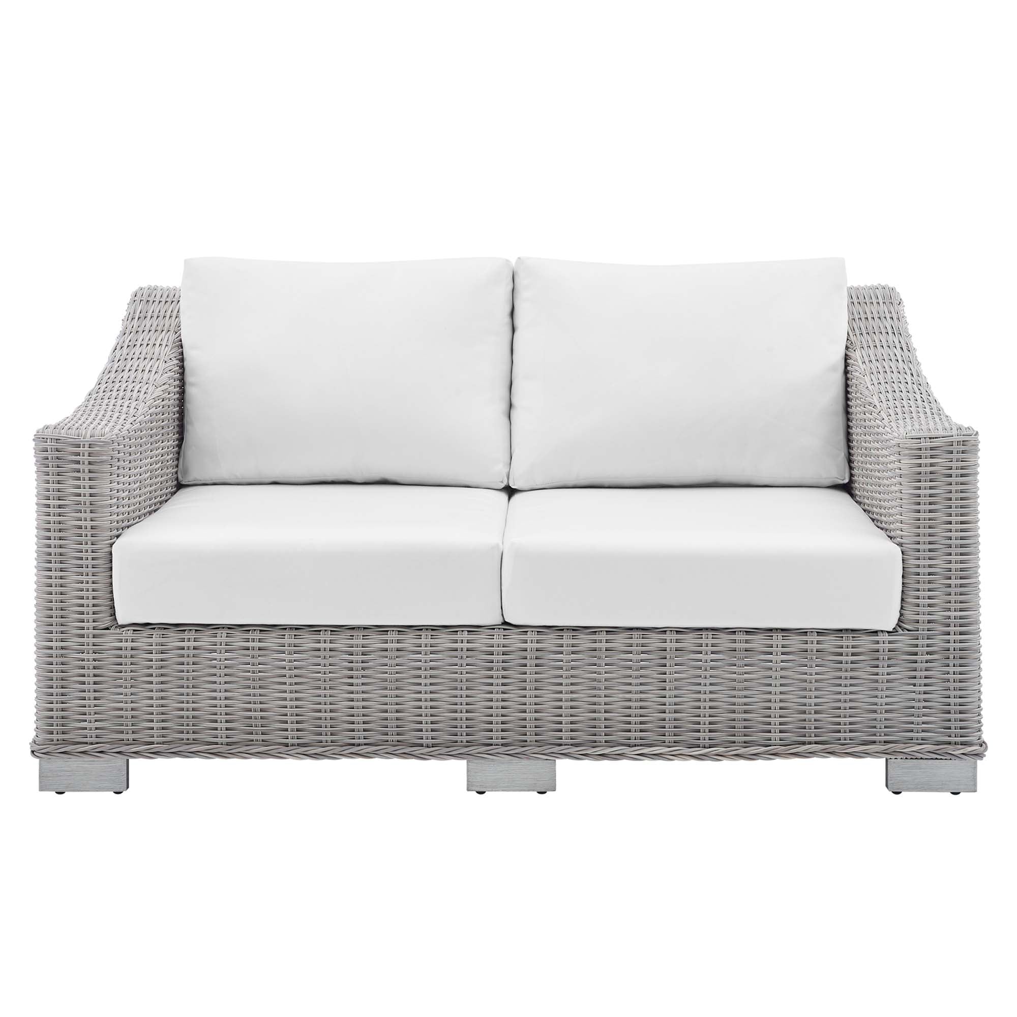 Conway Sunbrella® Outdoor Patio Wicker Rattan Loveseat, Light Gray White