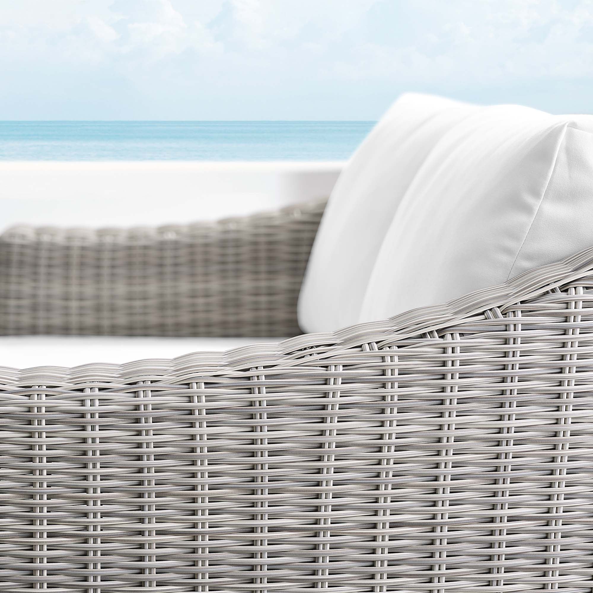 Conway Sunbrella® Outdoor Patio Wicker Rattan Loveseat, Light Gray White