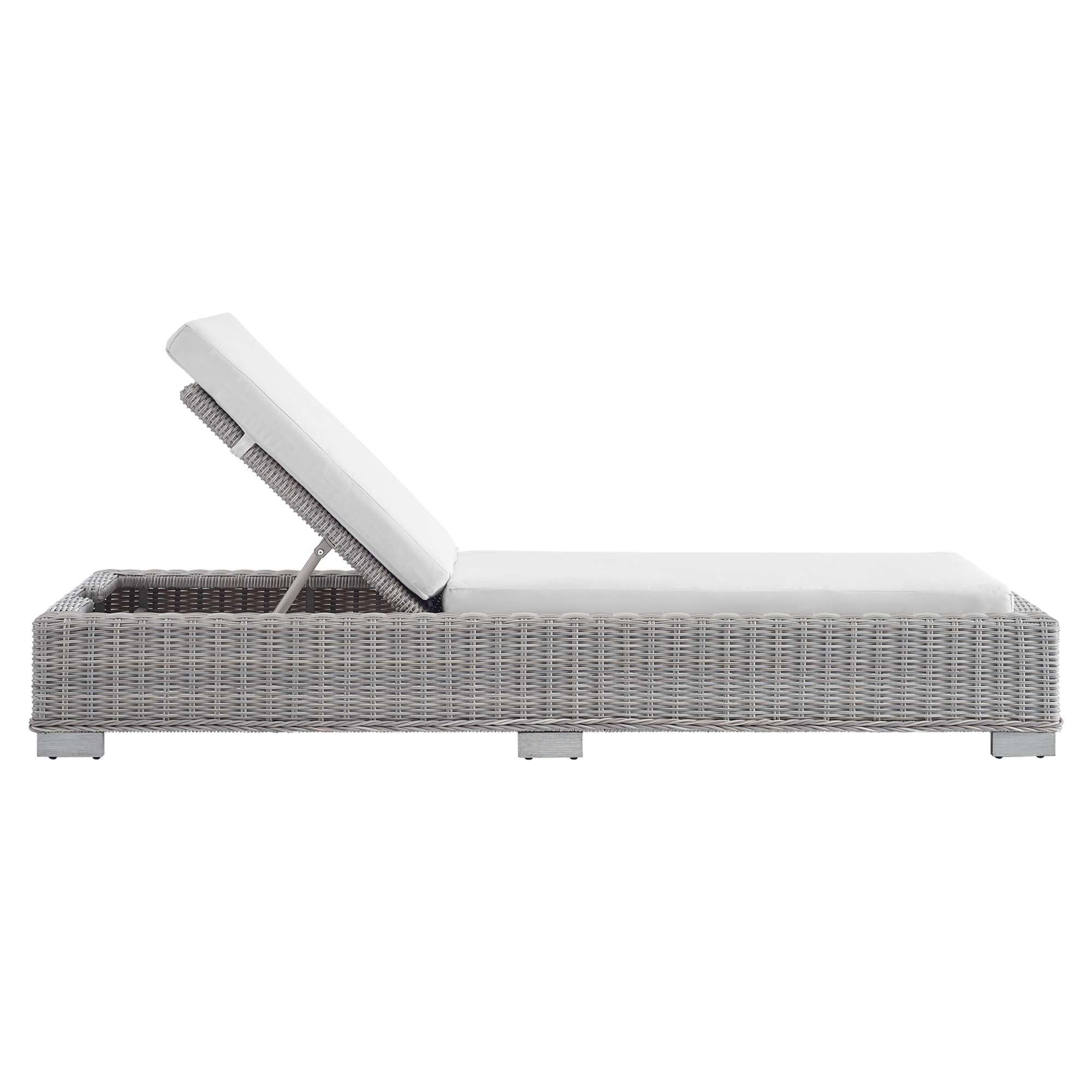 Conway Sunbrella® Outdoor Patio Wicker Rattan Chaise Lounge, Light Gray White