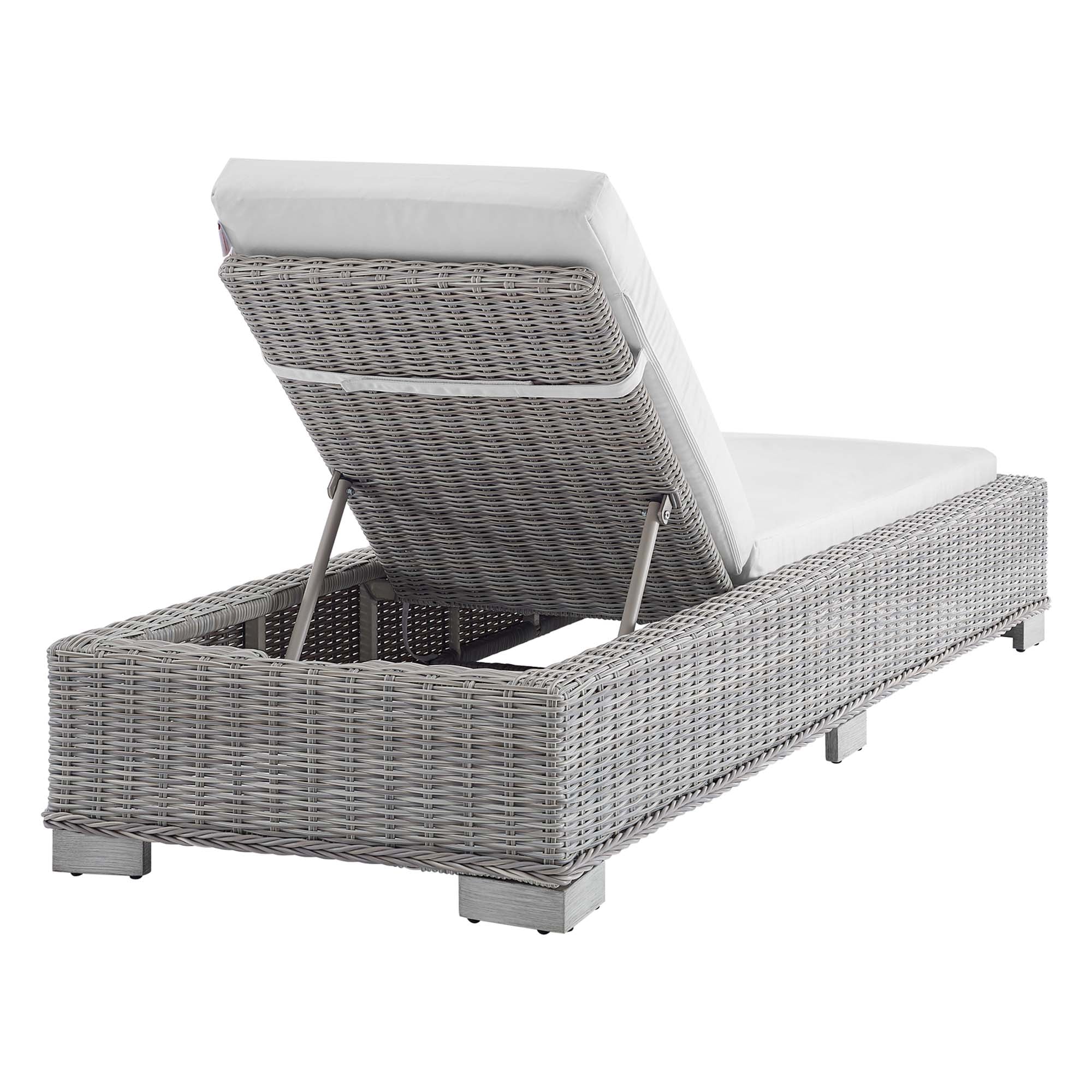 Conway Sunbrella® Outdoor Patio Wicker Rattan Chaise Lounge, Light Gray White