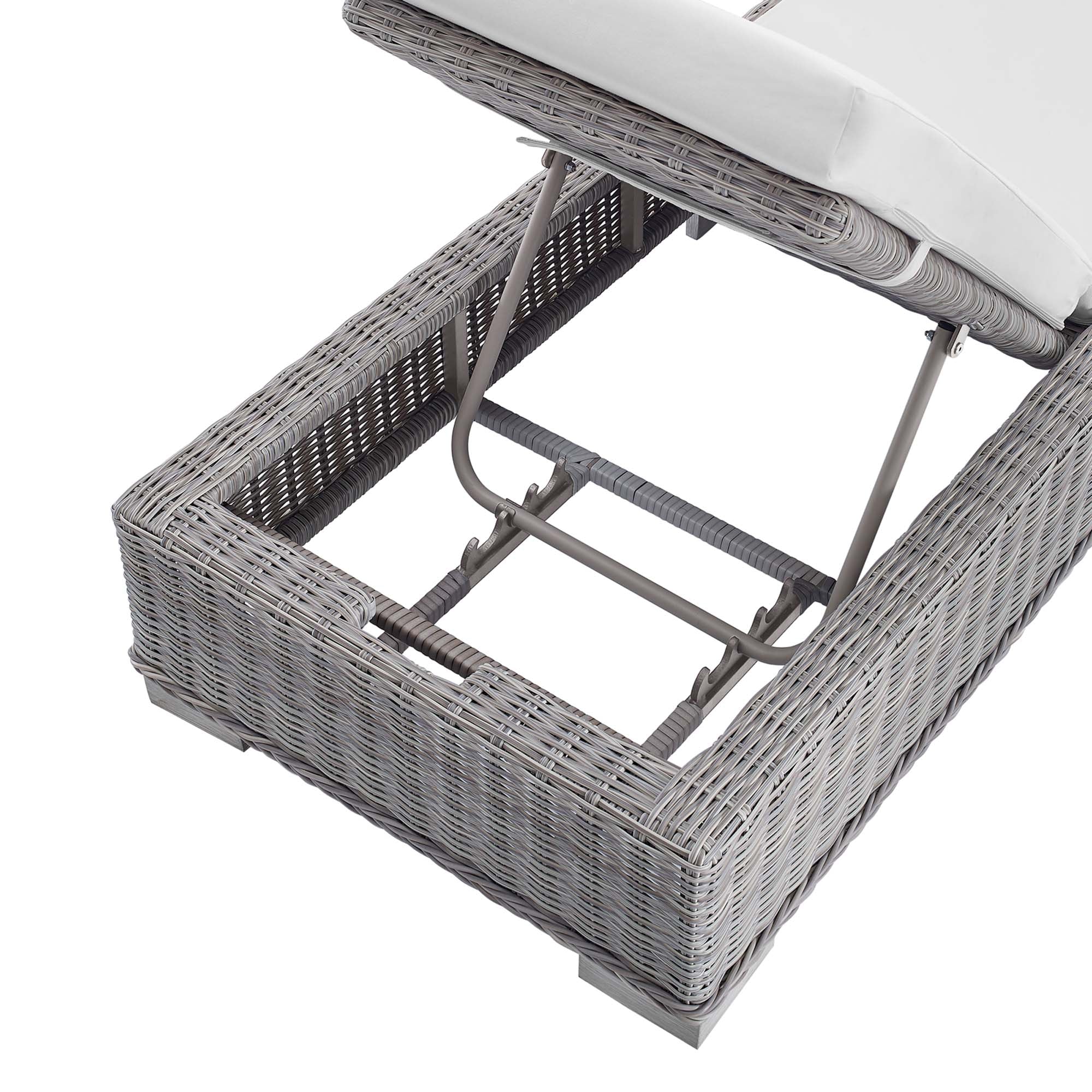 Conway Sunbrella® Outdoor Patio Wicker Rattan Chaise Lounge, Light Gray White