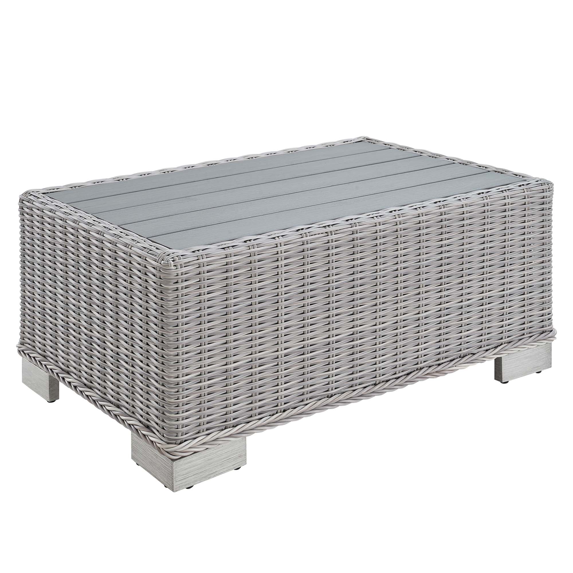 Conway 32" Outdoor Patio Wicker Rattan Coffee Table, Light Gray