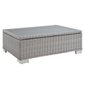 Conway 45" Outdoor Patio Wicker Rattan Coffee Table, Light Gray