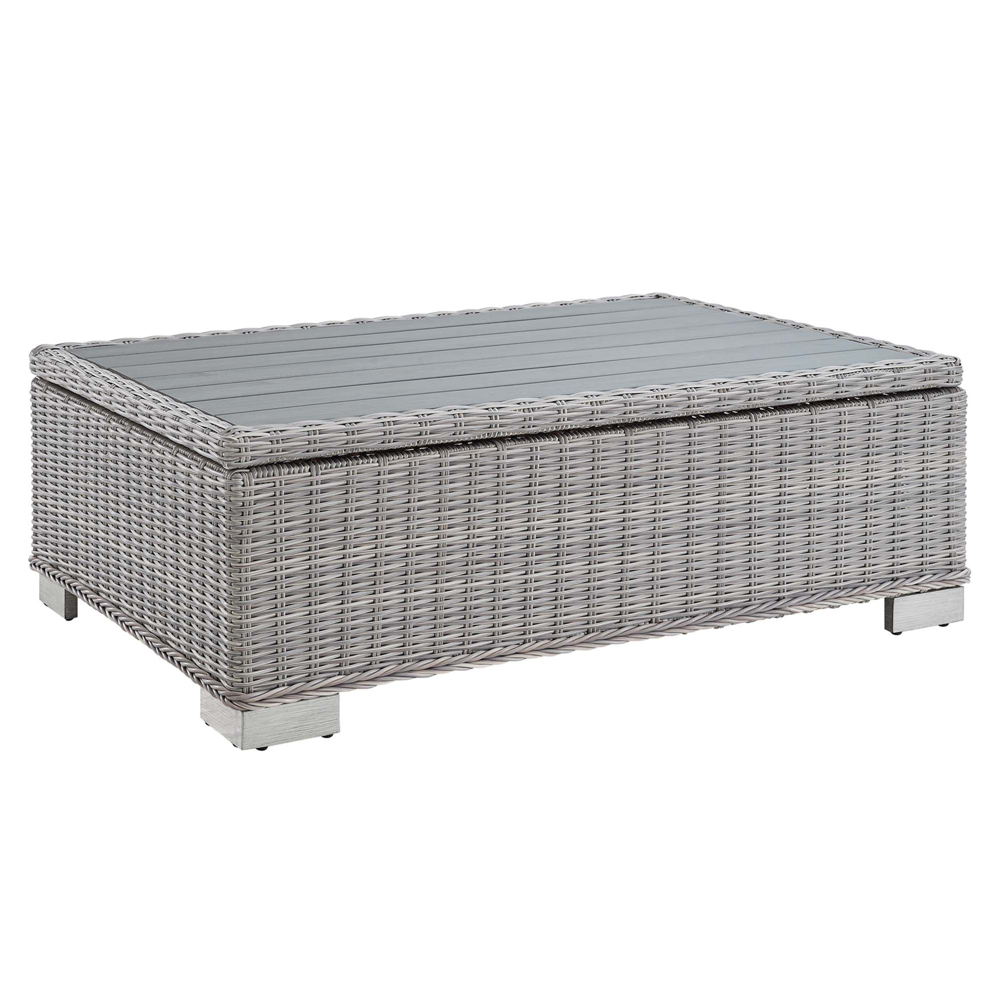 Conway 45" Outdoor Patio Wicker Rattan Coffee Table, Light Gray