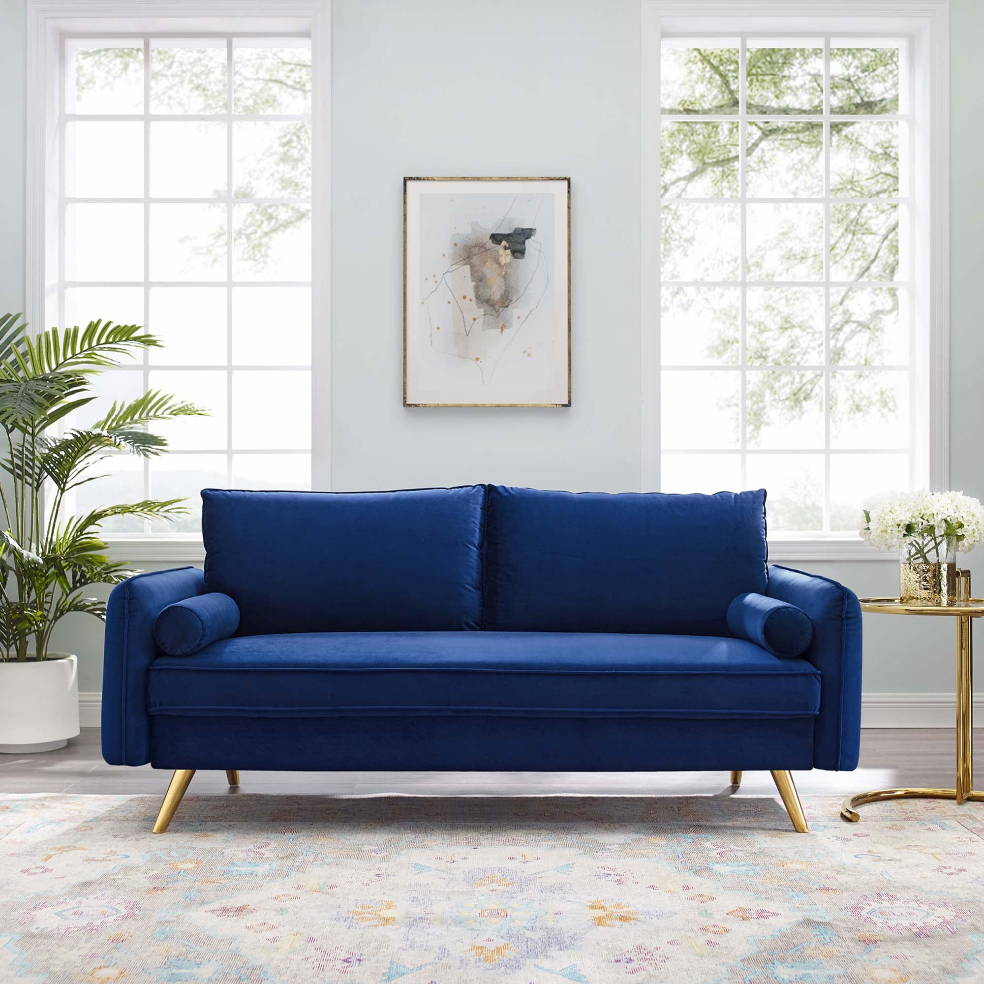 Revive Performance Velvet Sofa, Navy