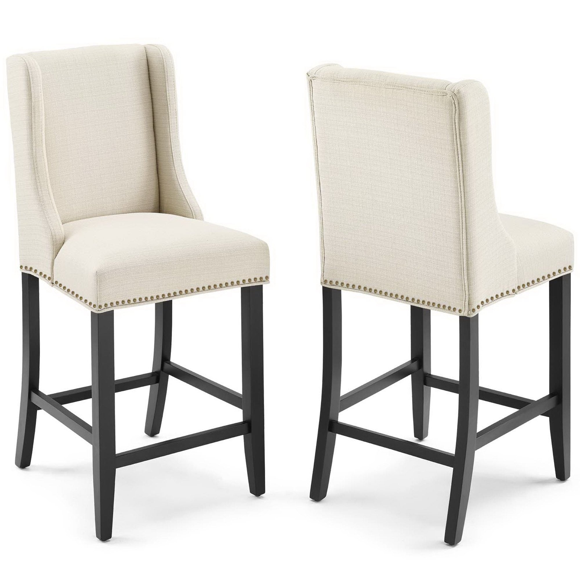 Baron Upholstered Fabric Counter Stool Set of 2, Beige