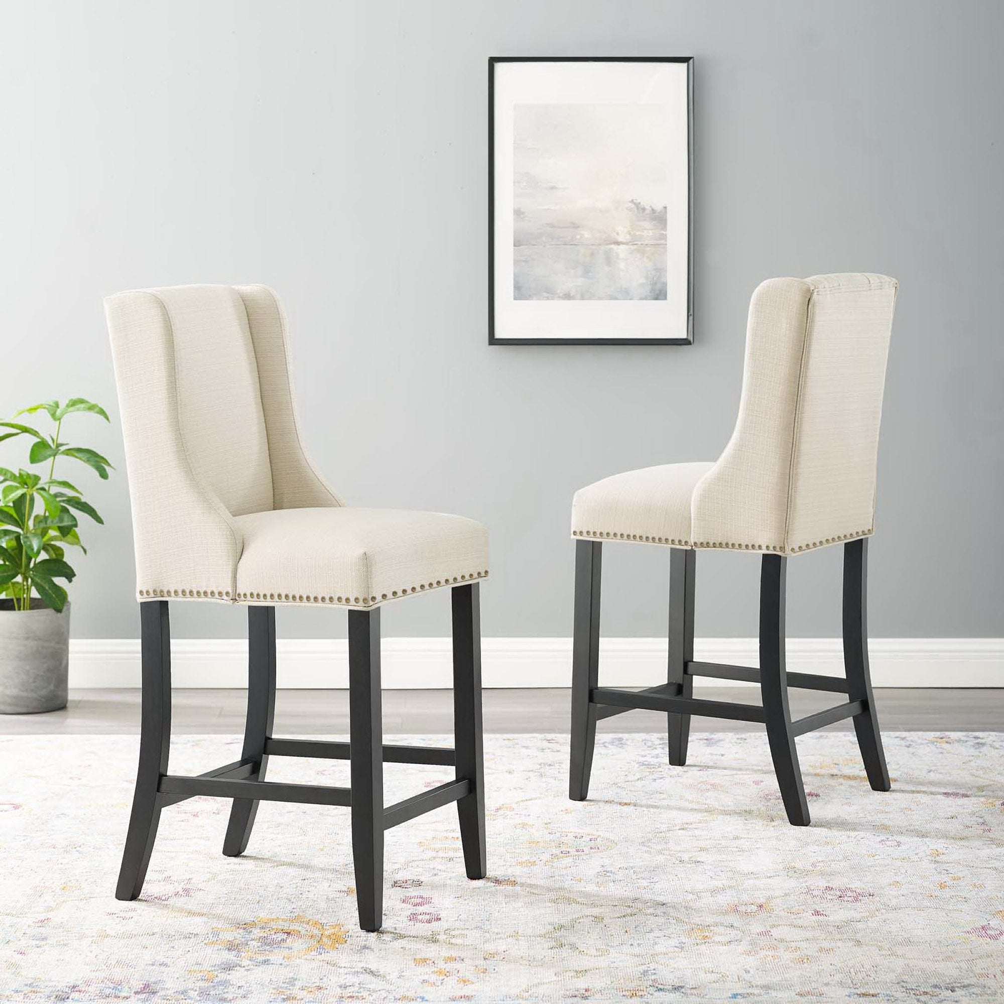 Baron Upholstered Fabric Counter Stool Set of 2, Beige