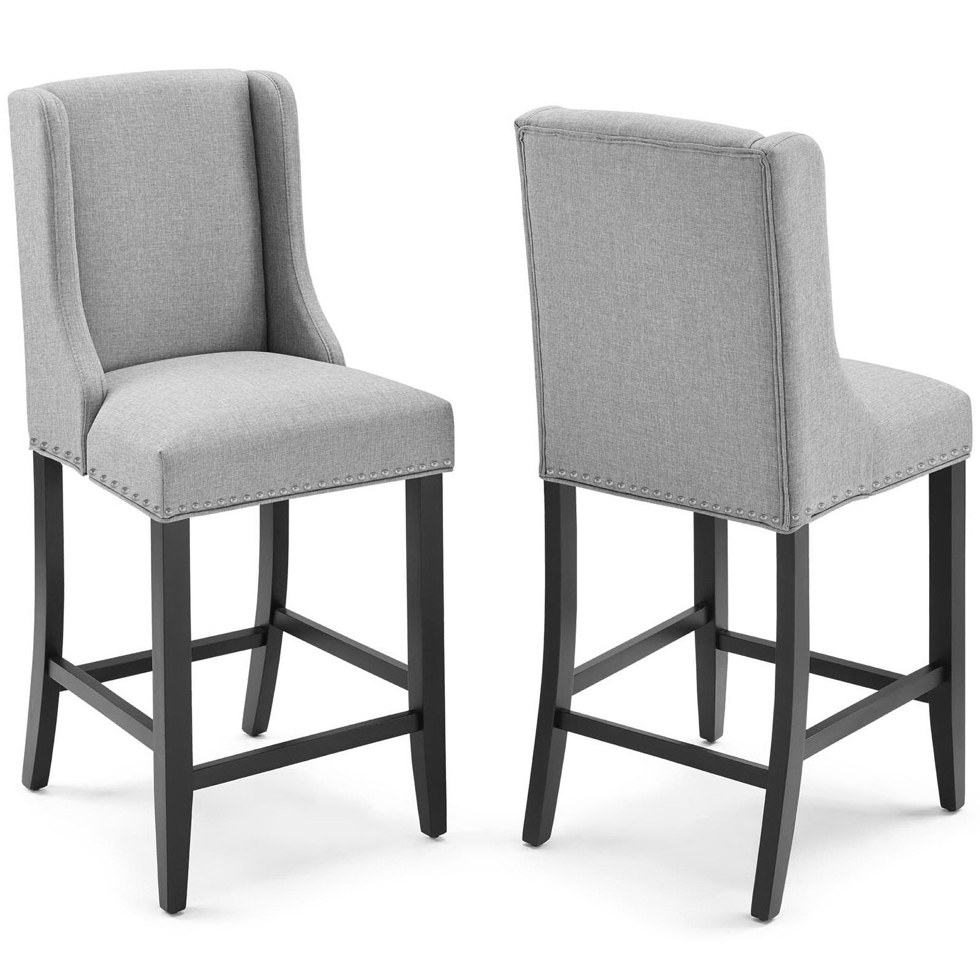 Baron Upholstered Fabric Counter Stool Set of 2, Light Gray