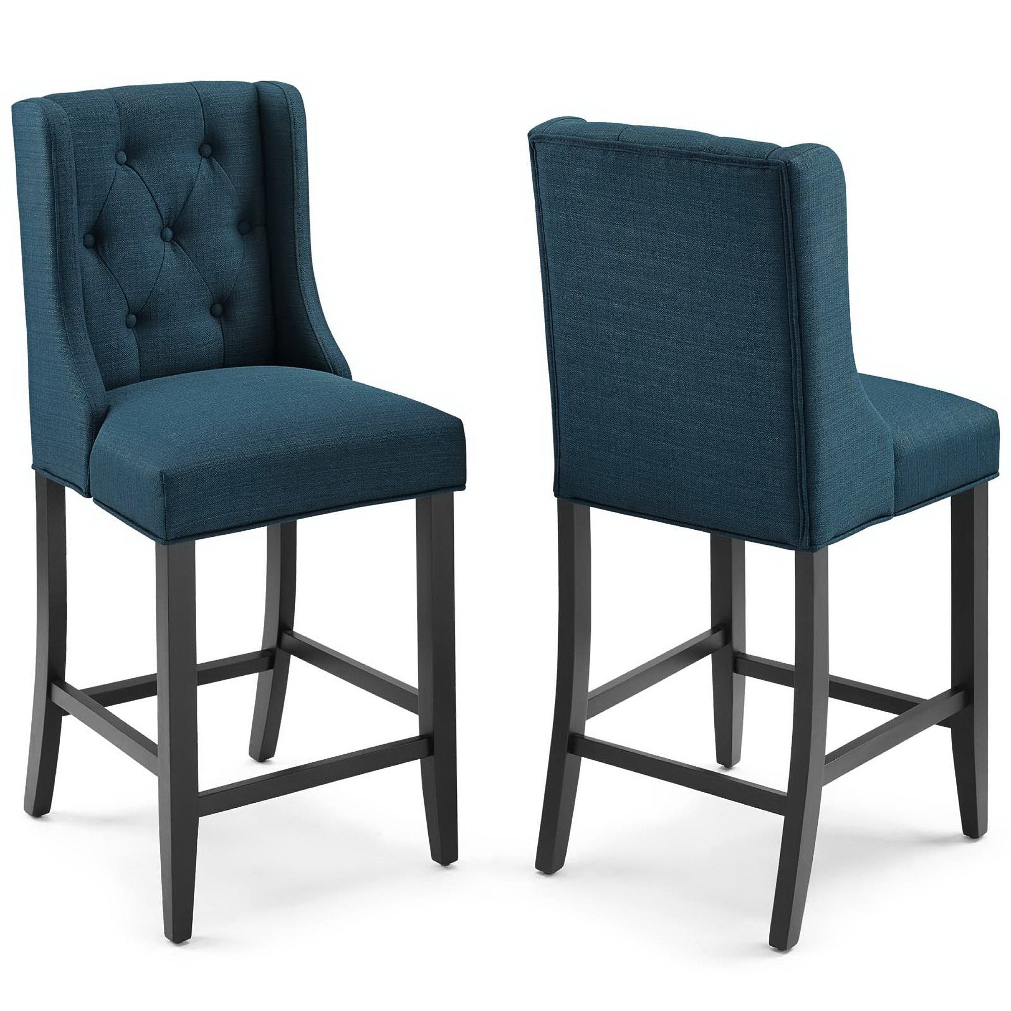 Baronet Upholstered Fabric Counter Bar Stool Set of 2, Azure