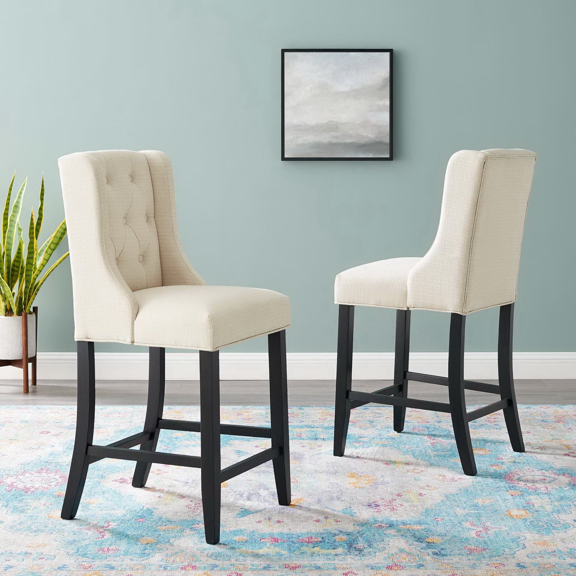Baronet Upholstered Fabric Counter Bar Stool Set of 2, Beige