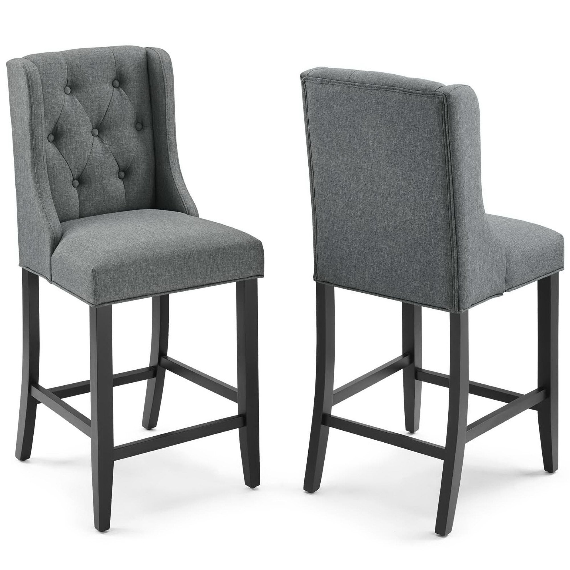 Baronet Upholstered Fabric Counter Bar Stool Set of 2, Gray