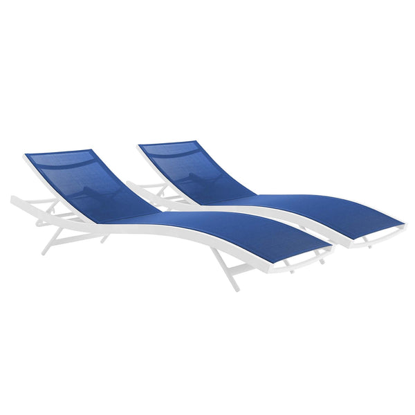 Glimpse Outdoor Patio Mesh Chaise Lounge Set of 2, White Navy