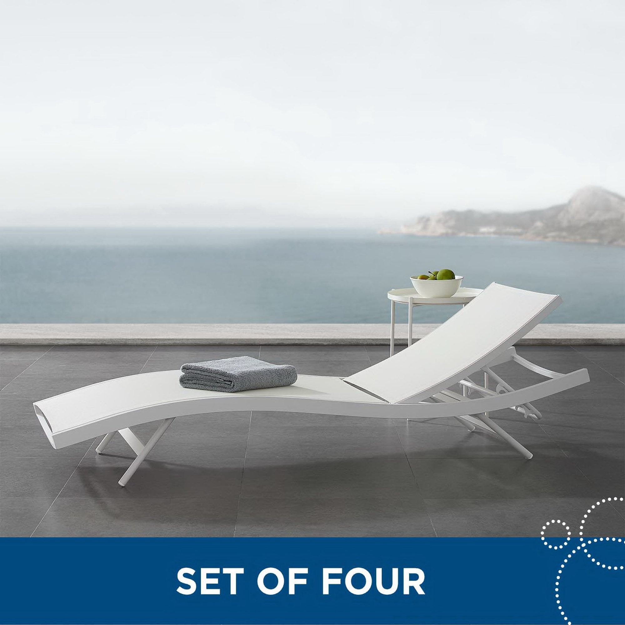 Glimpse Outdoor Patio Mesh Chaise Lounge Set of 4, White White
