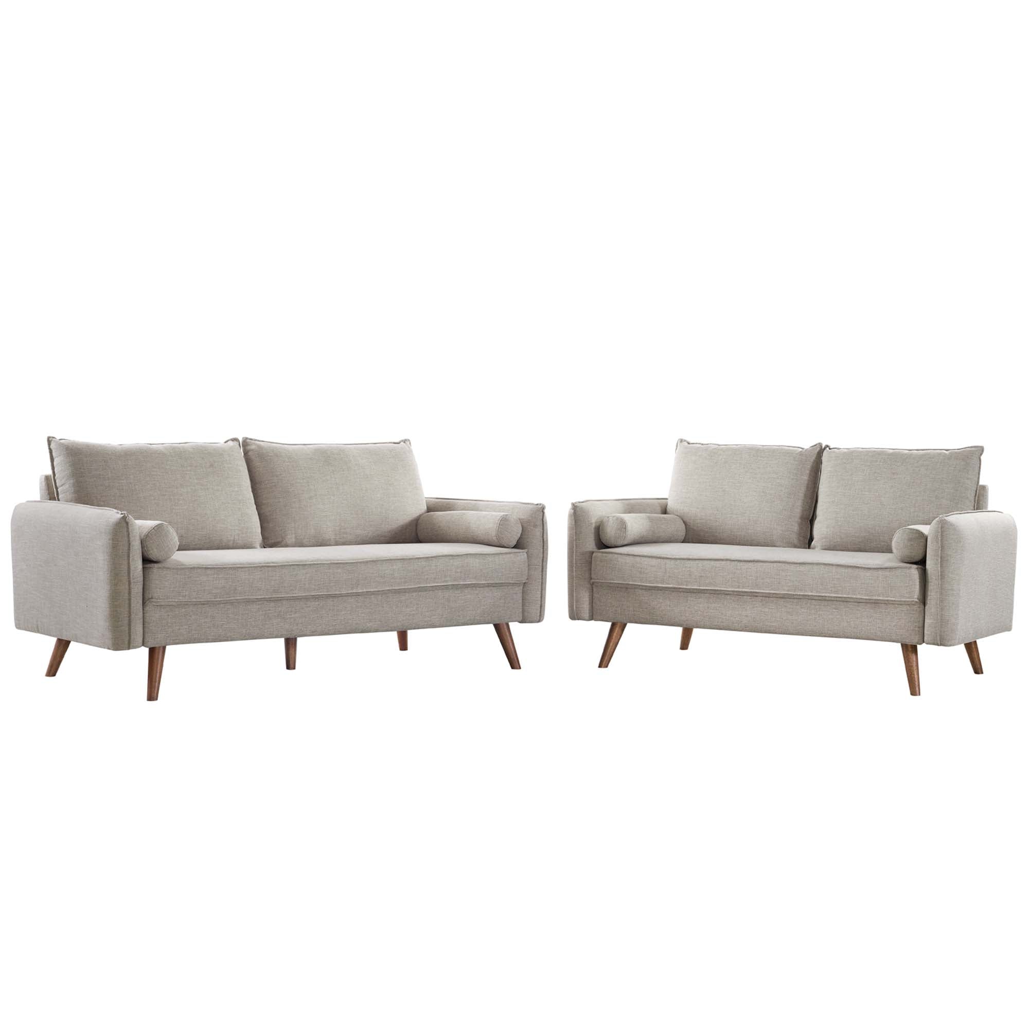 Revive Upholstered Fabric Sofa and Loveseat Set, Beige