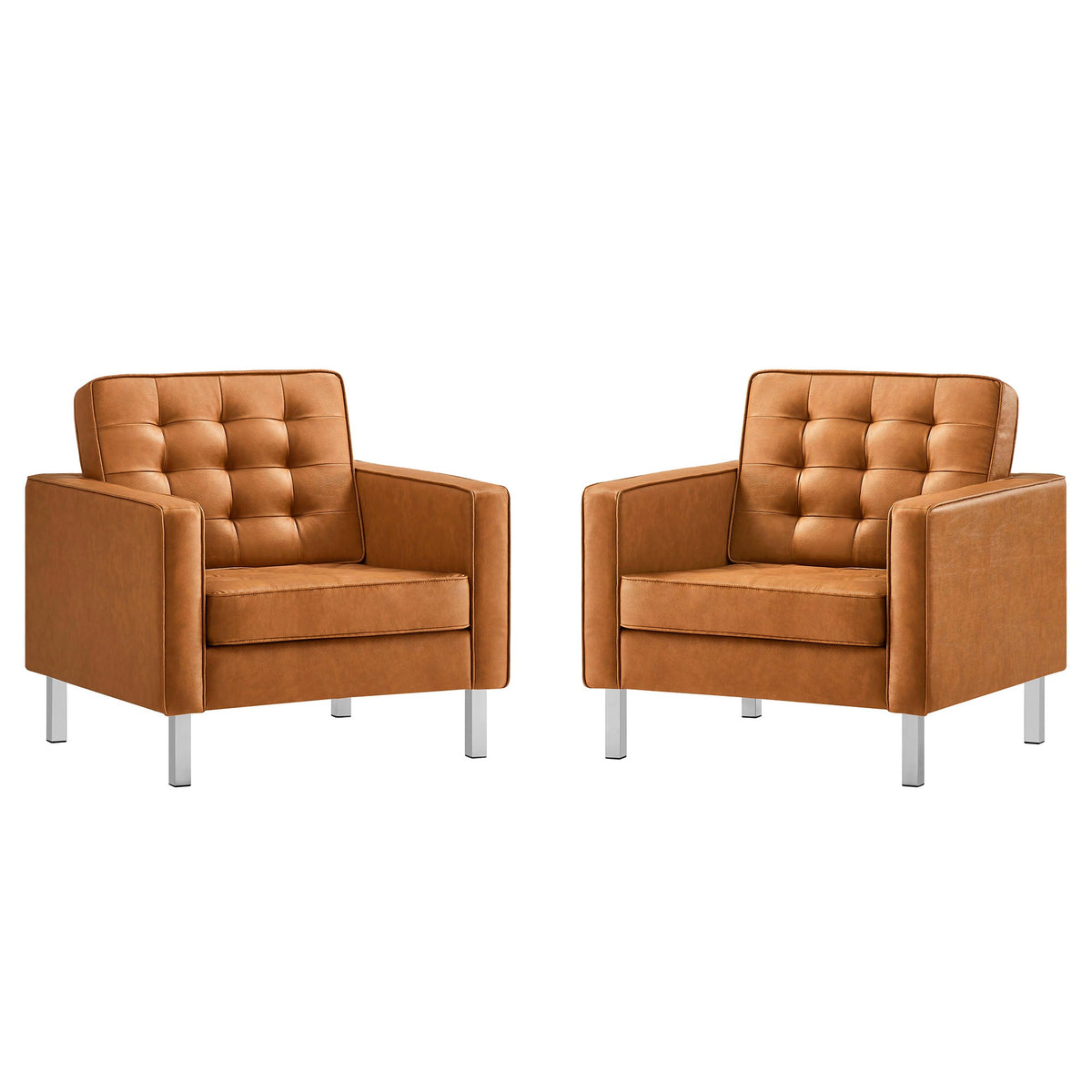 Loft Tufted Vegan Leather Armchairs Set of 2, Silver Tan