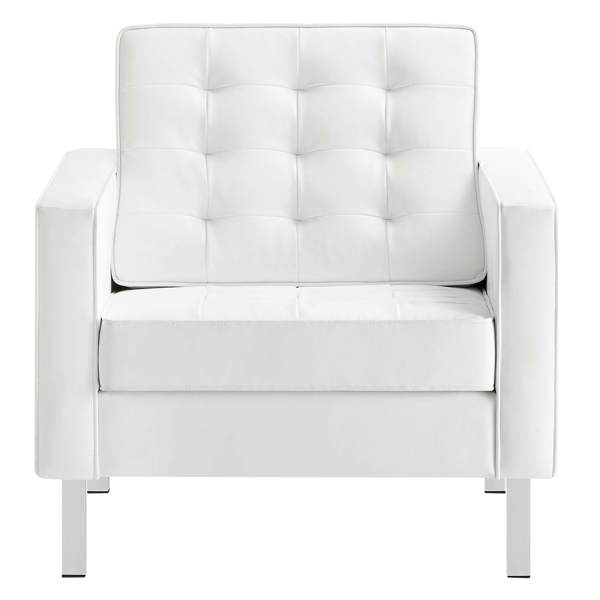 Loft Tufted Vegan Leather Armchairs Set of 2, Silver White