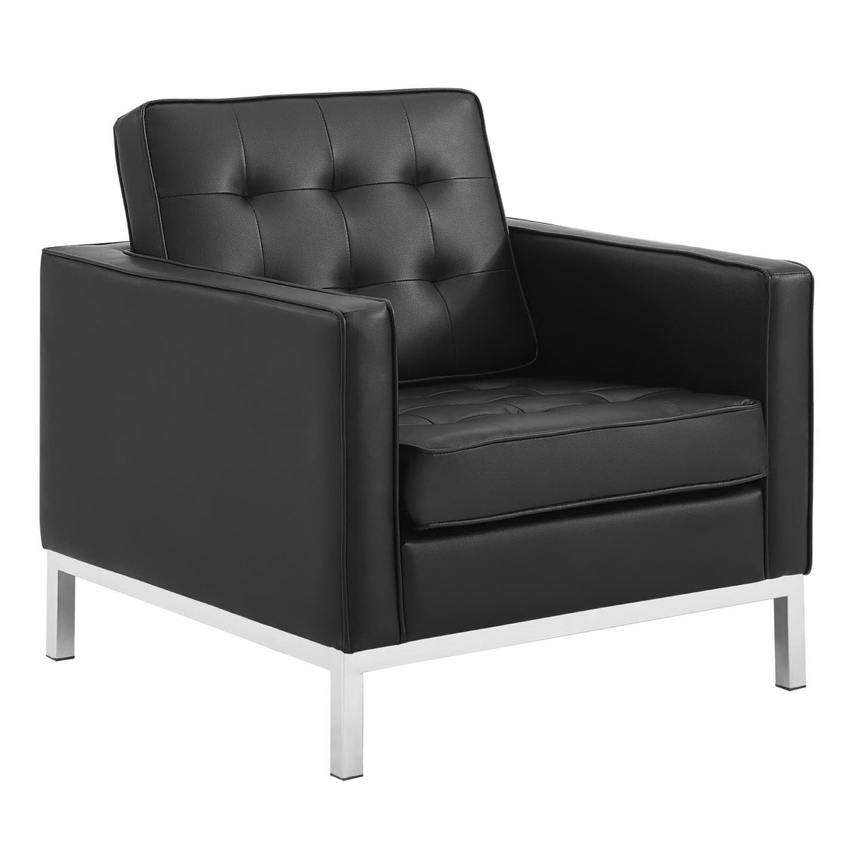 Loft 3 Piece Tufted Upholstered Faux Leather Set, Silver Black - Model EEI-4103