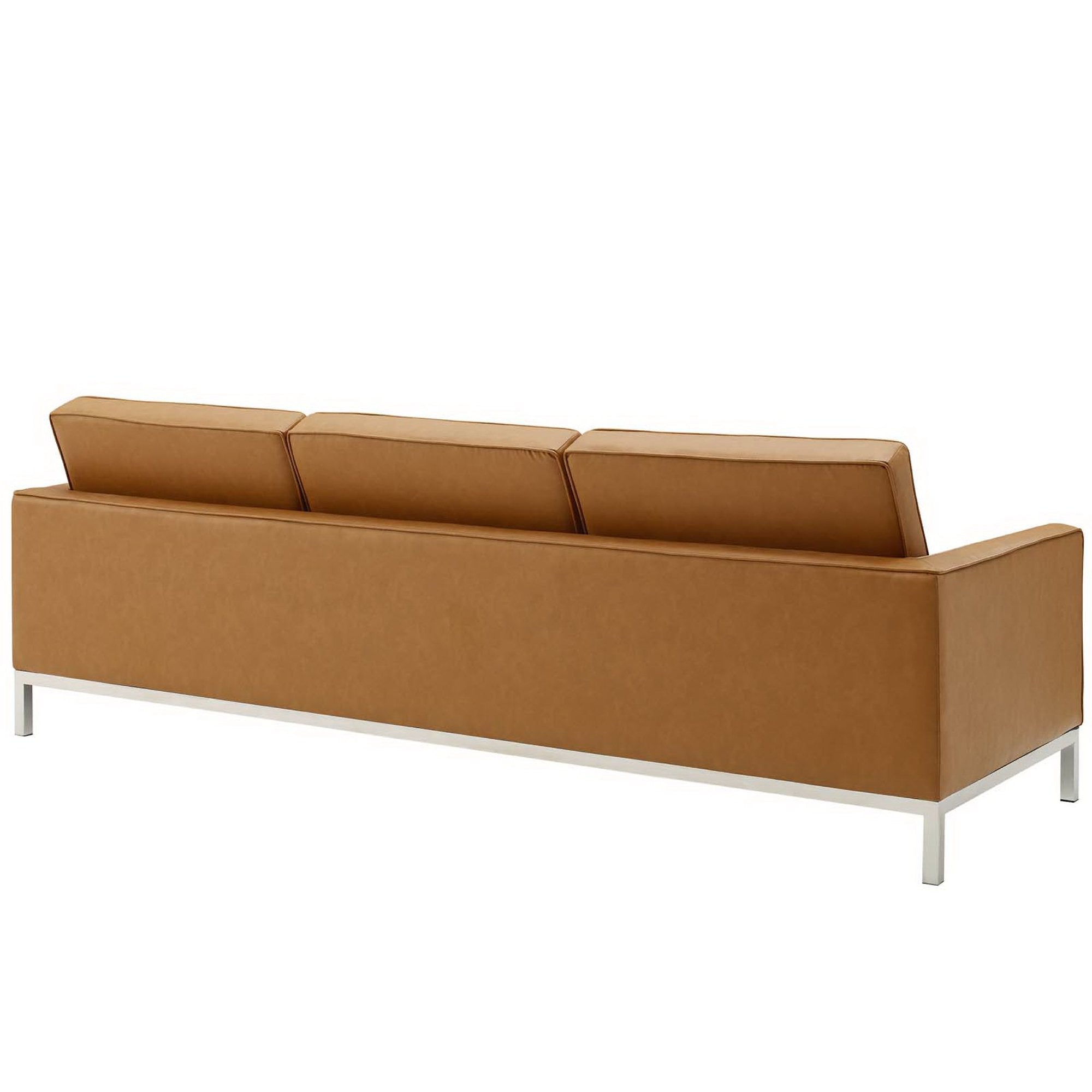 Loft Tufted Upholstered Faux Leather Sofa and Armchair Set, Silver Tan