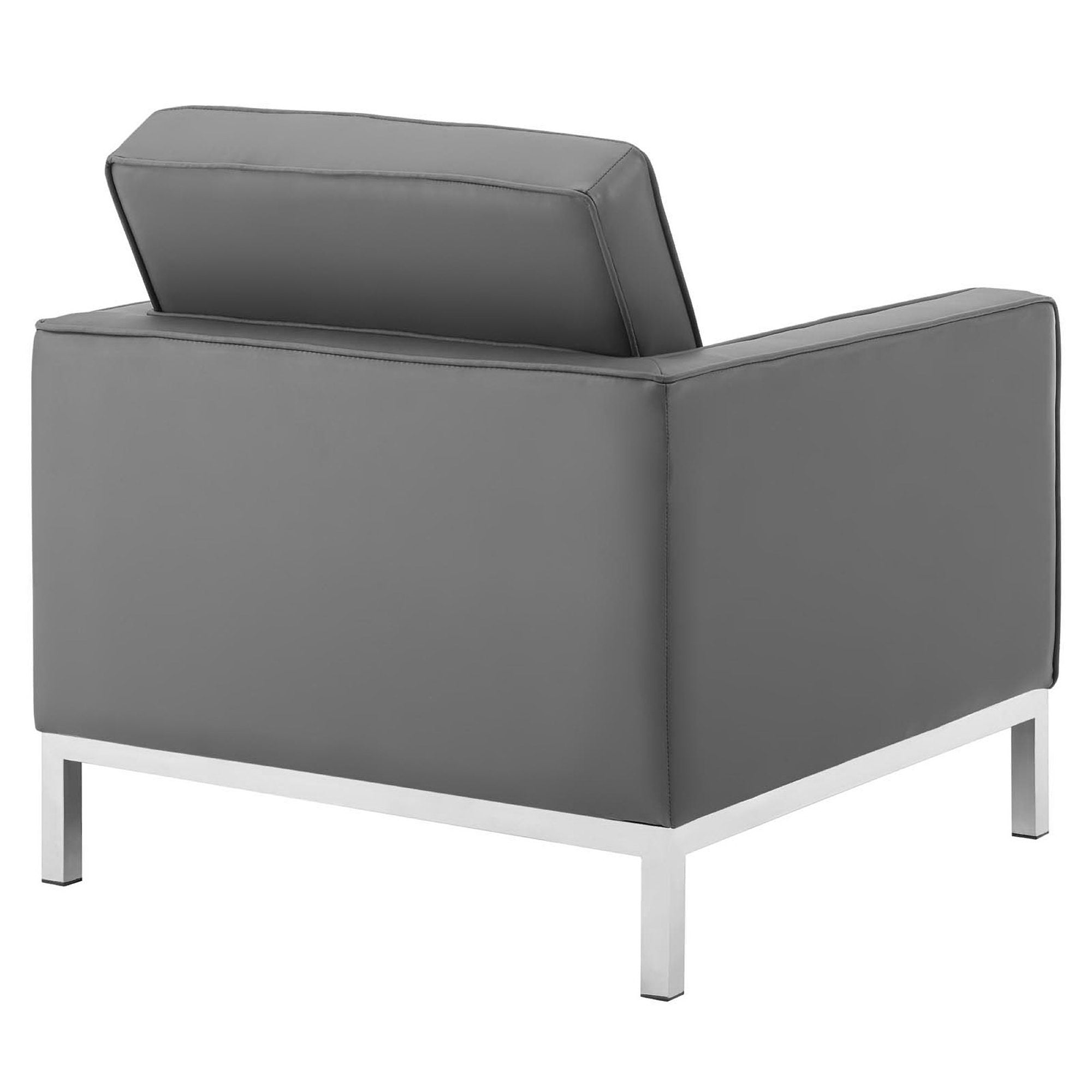 Loft 3-Piece Tufted Vegan Leather Furniture Set, Silver Gray