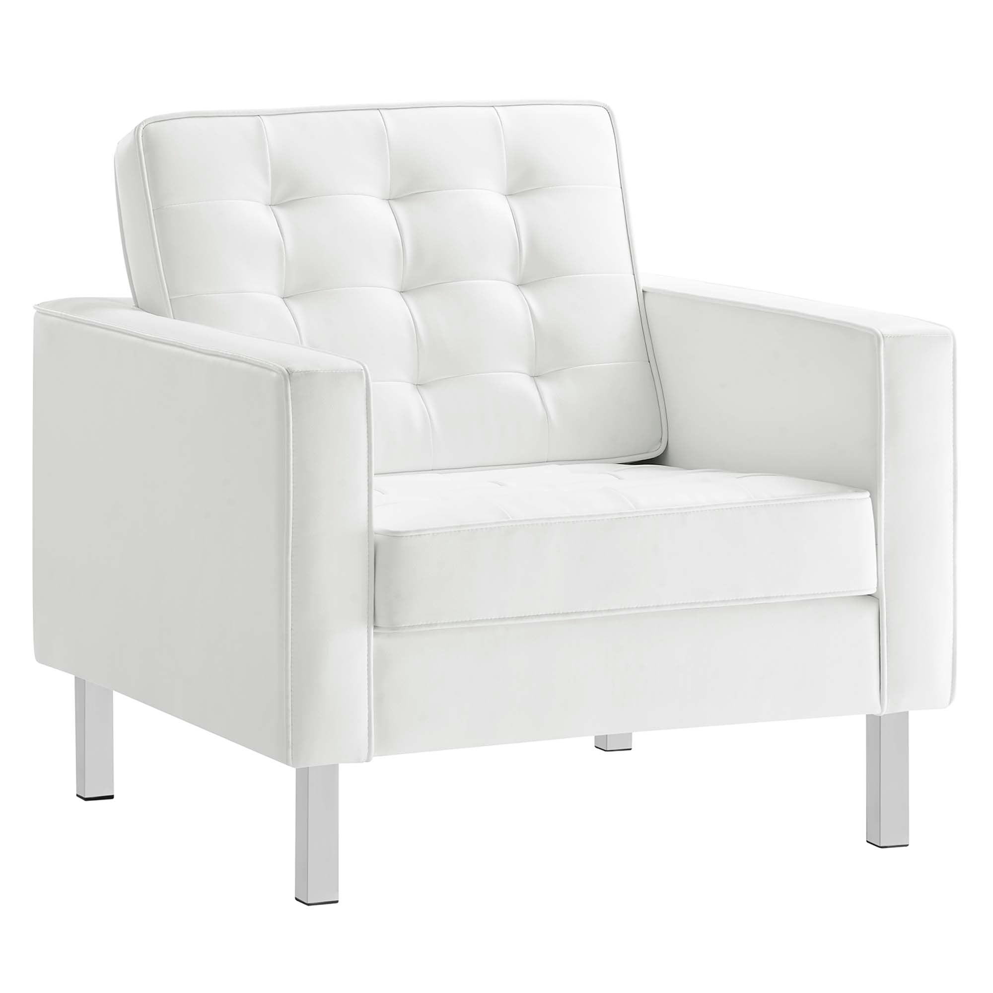 Loft 3-Piece Tufted Vegan Leather Furniture Set, Silver White