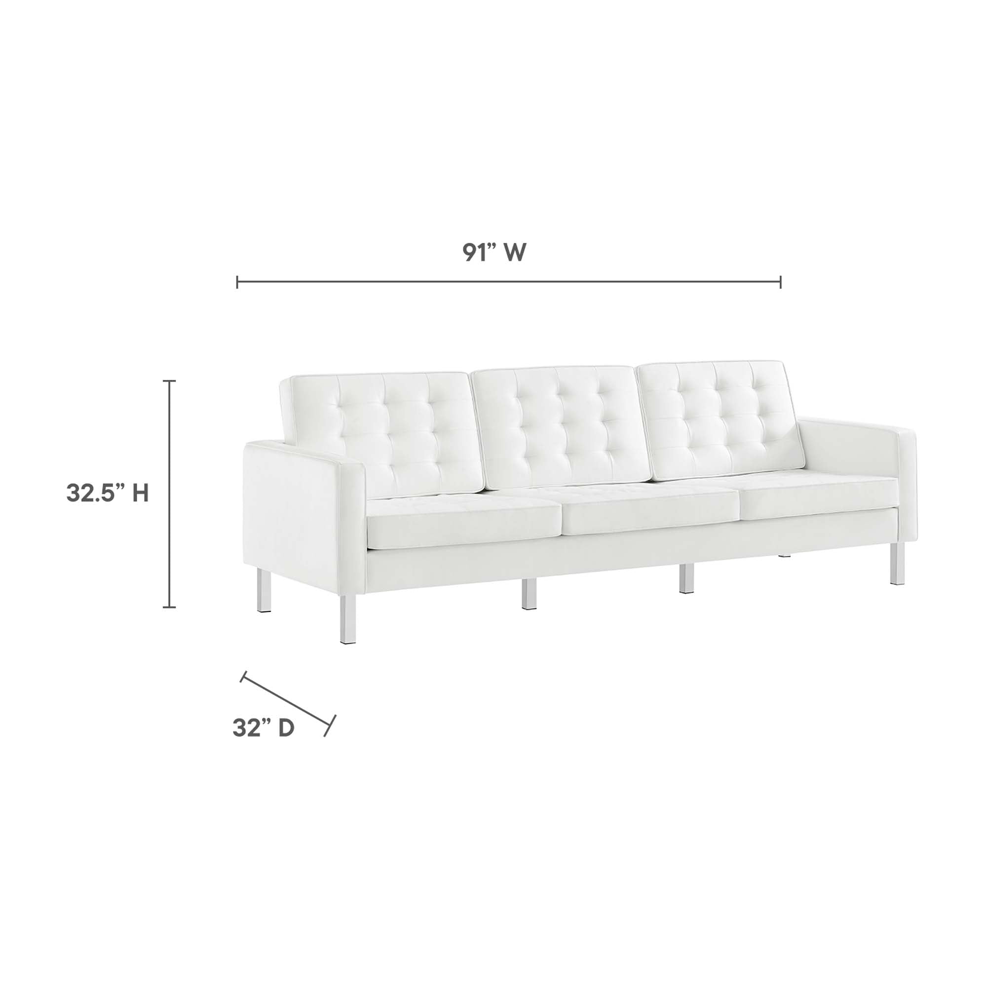 Loft 3-Piece Tufted Vegan Leather Furniture Set, Silver White
