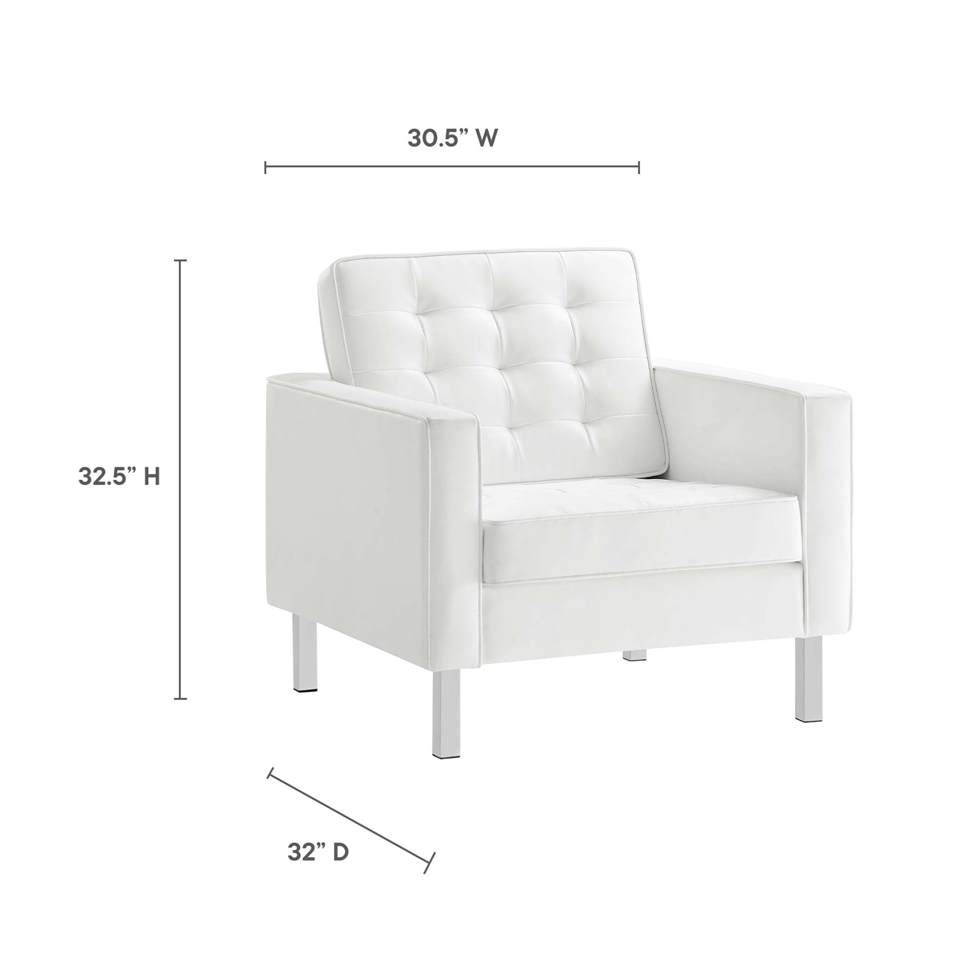 Loft 3-Piece Tufted Vegan Leather Furniture Set, Silver White