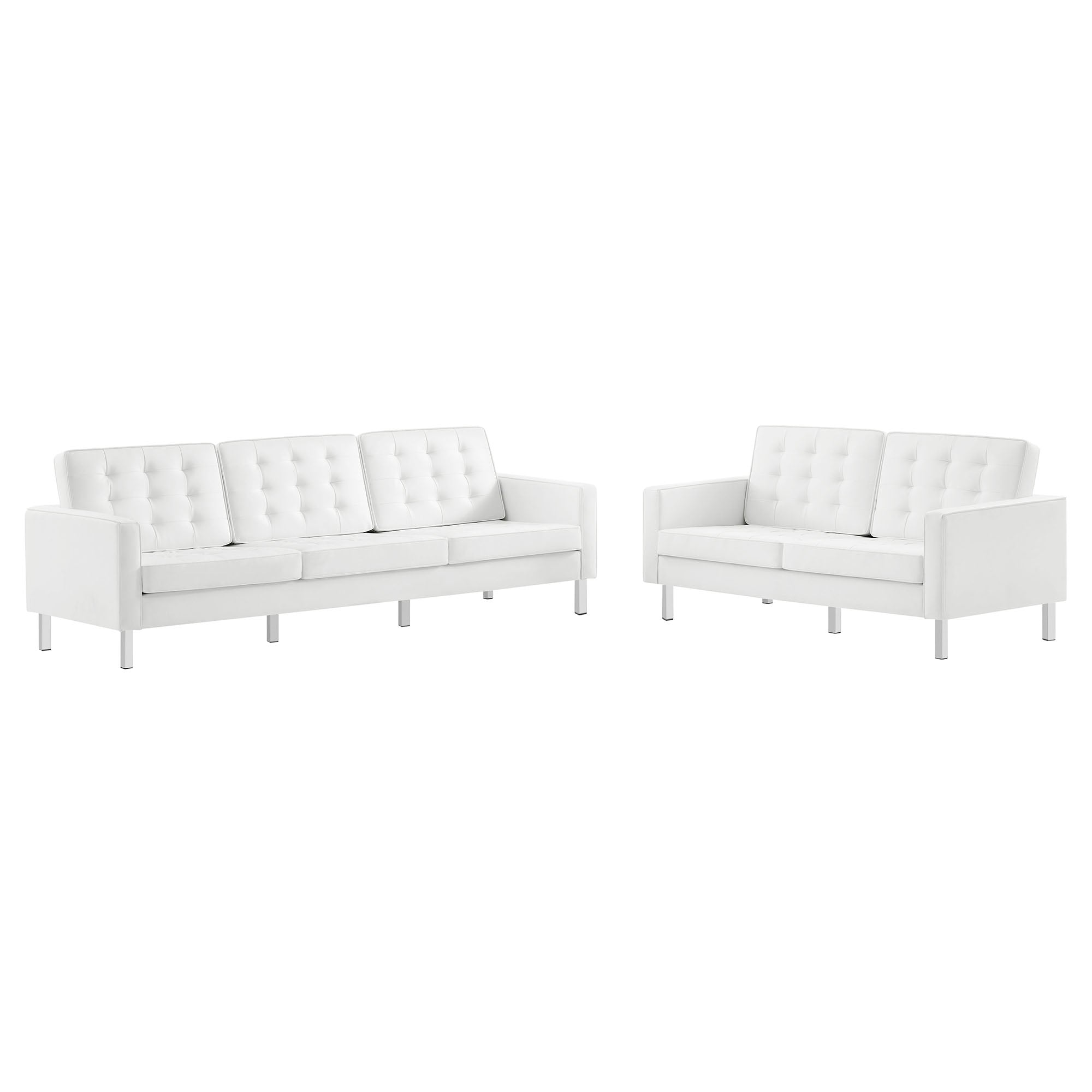 Loft 2-Piece Tufted Vegan Leather Furniture Set, Silver White