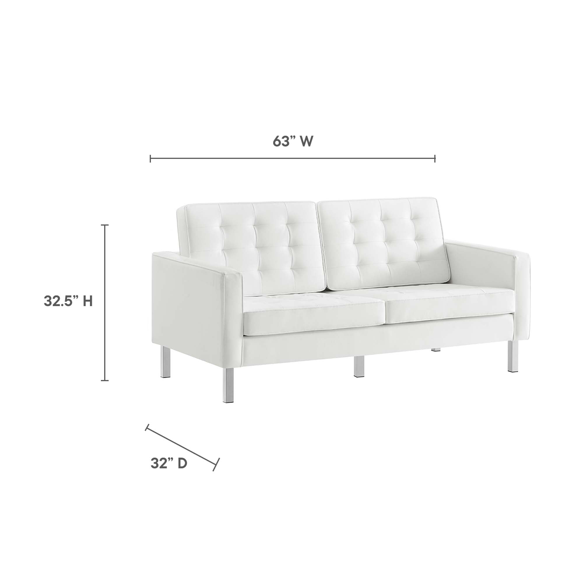 Loft 2-Piece Tufted Vegan Leather Furniture Set, Silver White