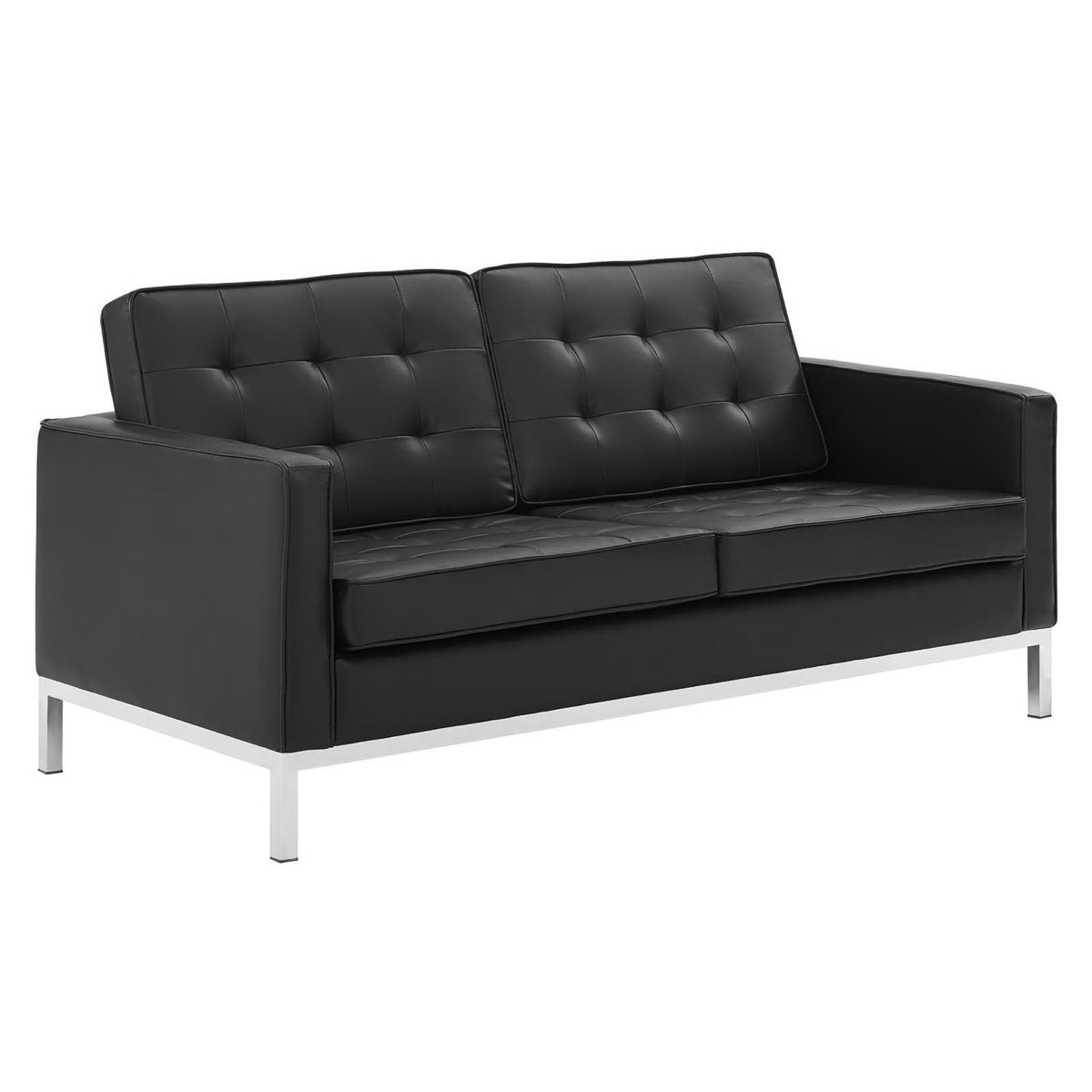 Loft 3 Piece Tufted Upholstered Faux Leather Set, Silver Black - Model EEI-4107