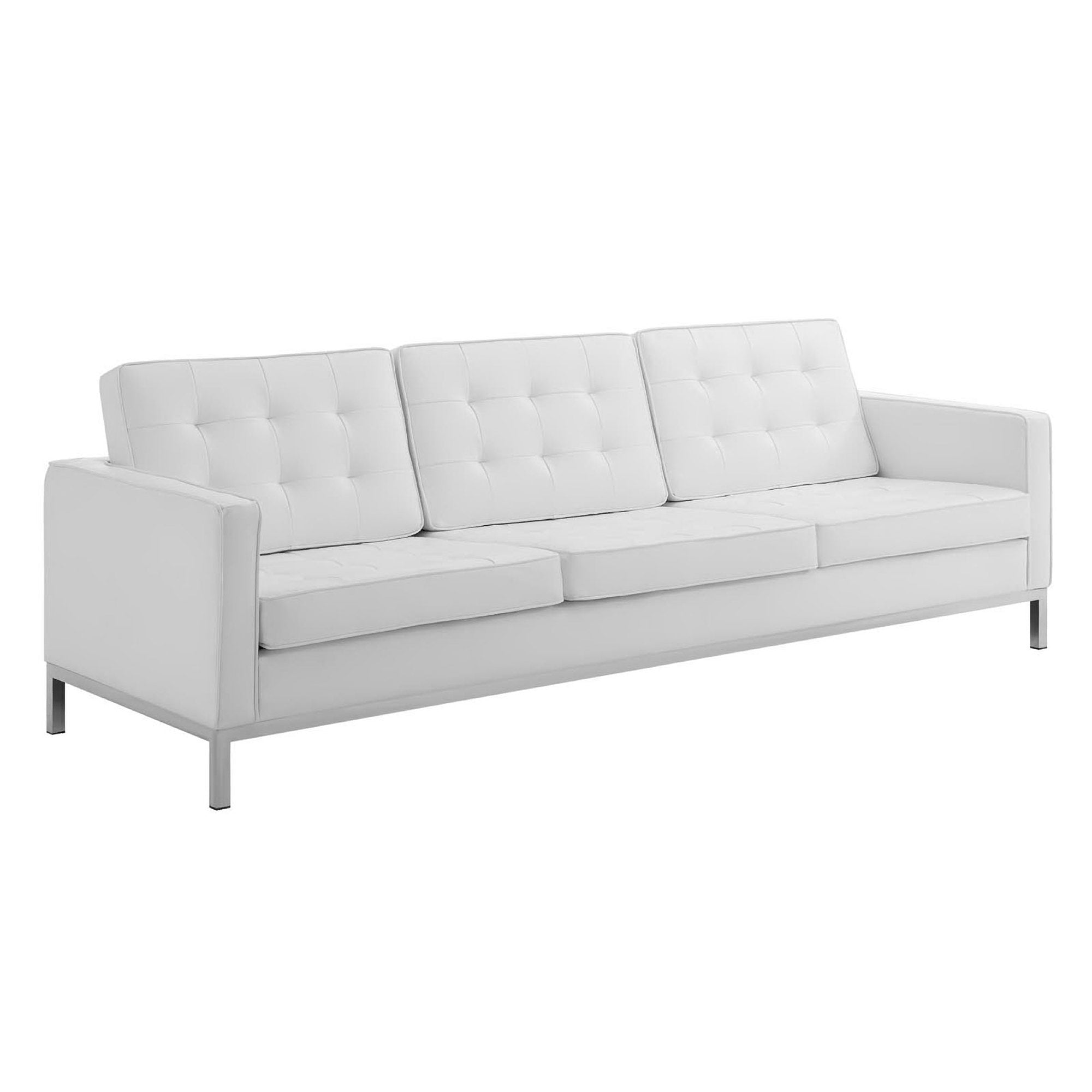 Loft 3 Piece Tufted Upholstered Faux Leather Set, Silver White